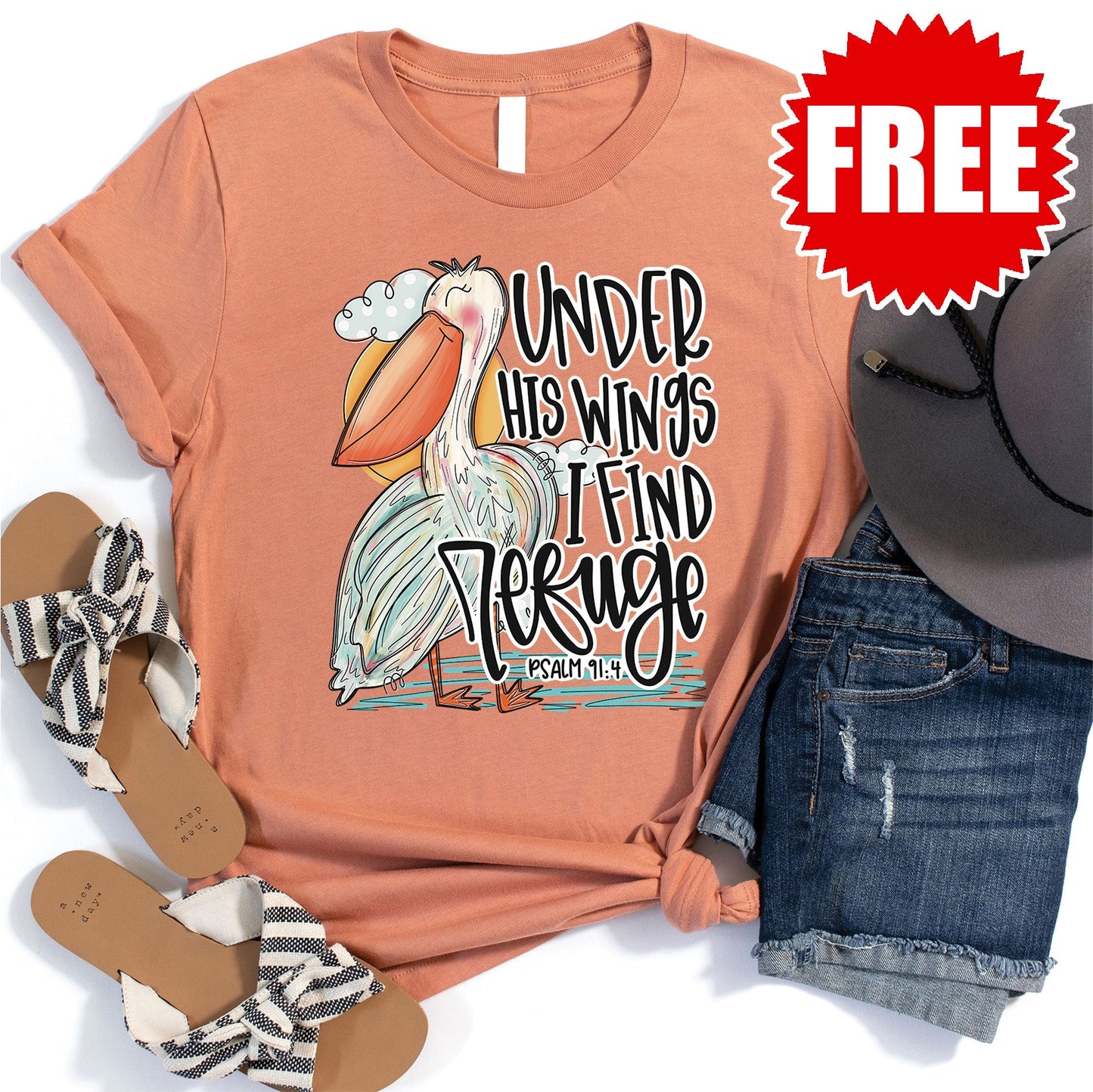 Under His Wings Tee - Heather Peach Sorbet - 0