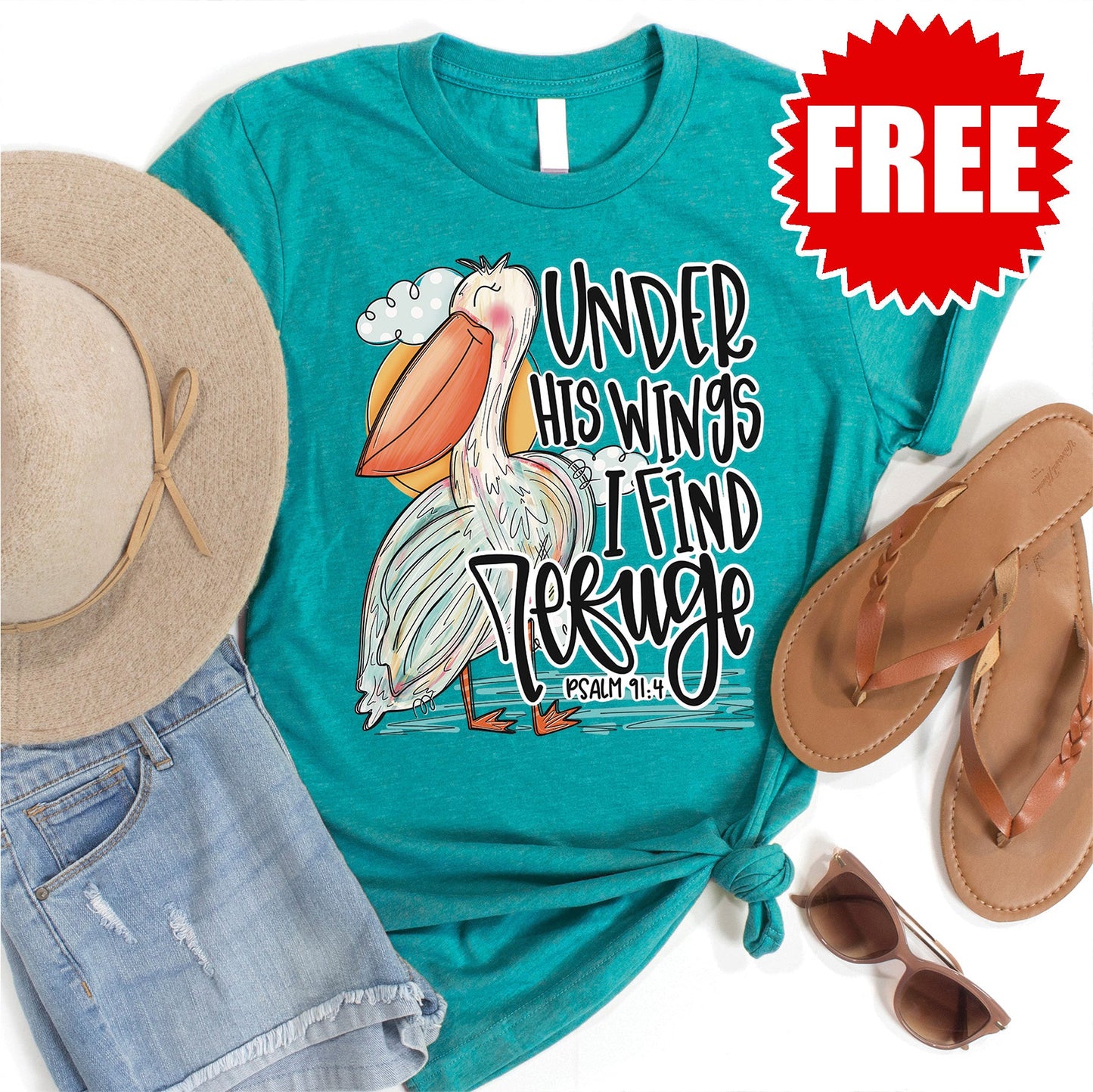Under His Wings Tee - Heather Poolside - 0