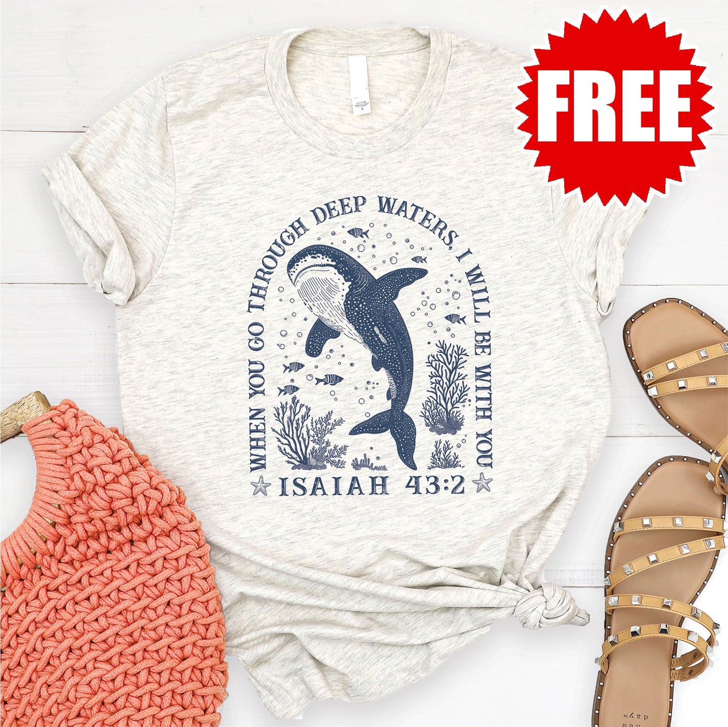 Deep Waters Whale Tee - Heather Vanilla Sky - 0