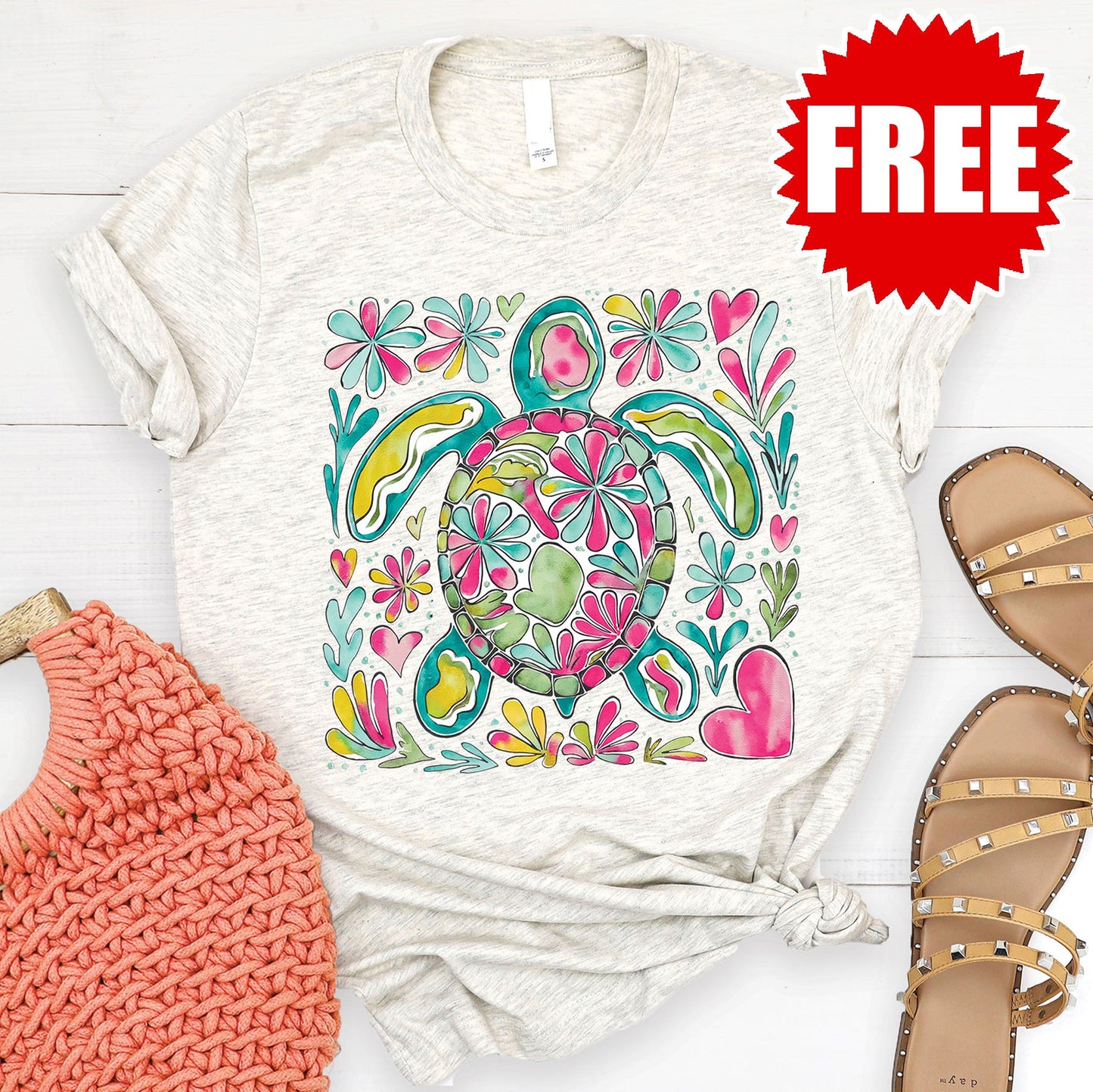 Turtle Floral Tee - Heather Vanilla Sky - 0