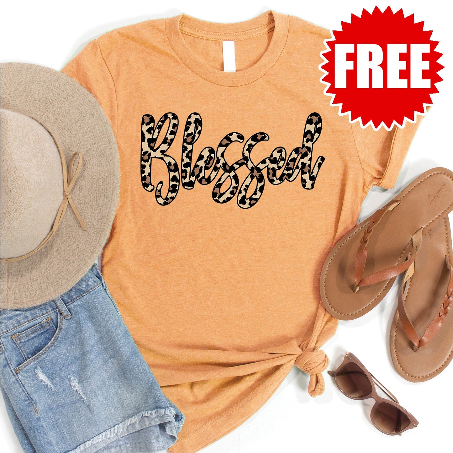 Blessed Leopard Tee - Heather Apricot Style001