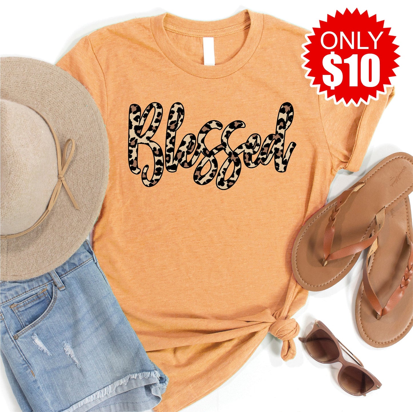 Blessed Leopard Tee - Heather Apricot