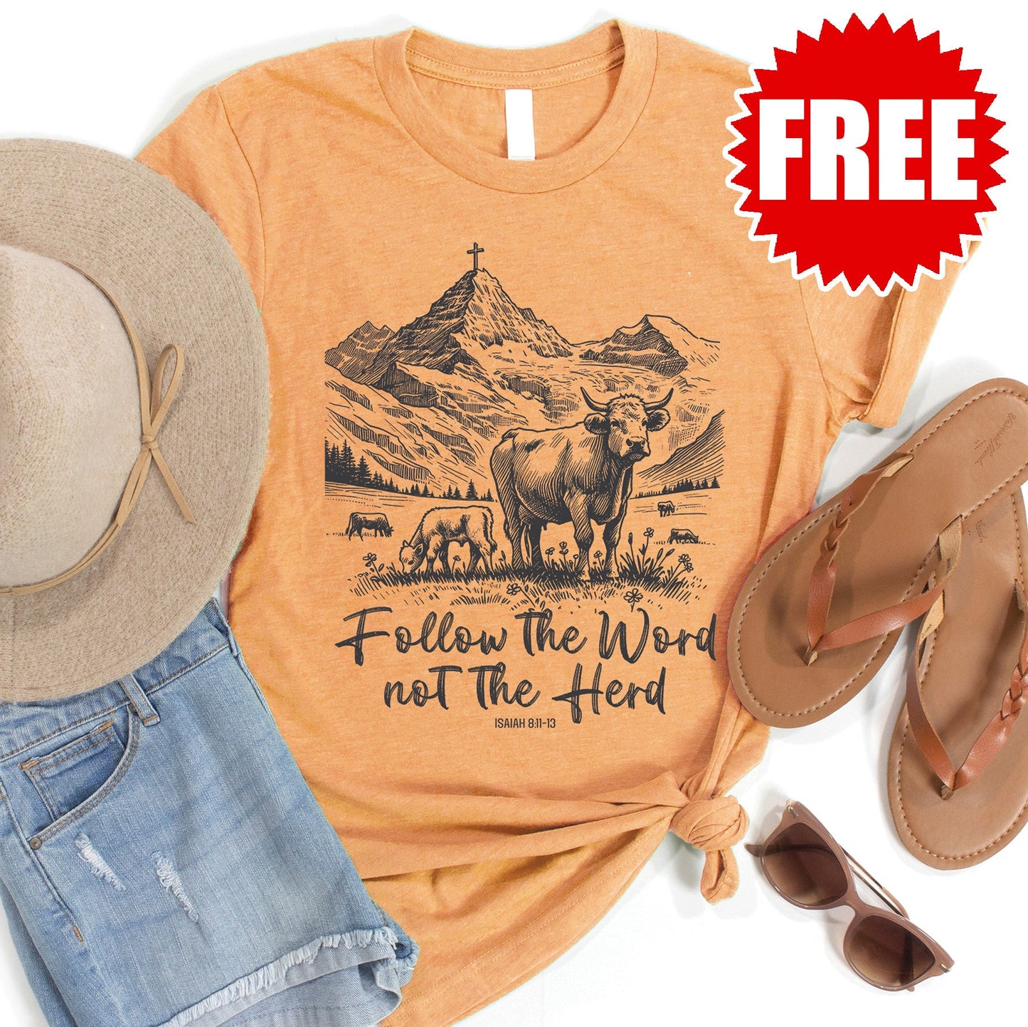 Follow The Word Not The Herd Tee - Heather Apricot