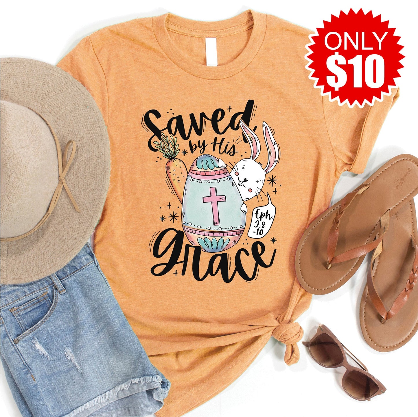 Saved by Grace Tee - Heather Apricot