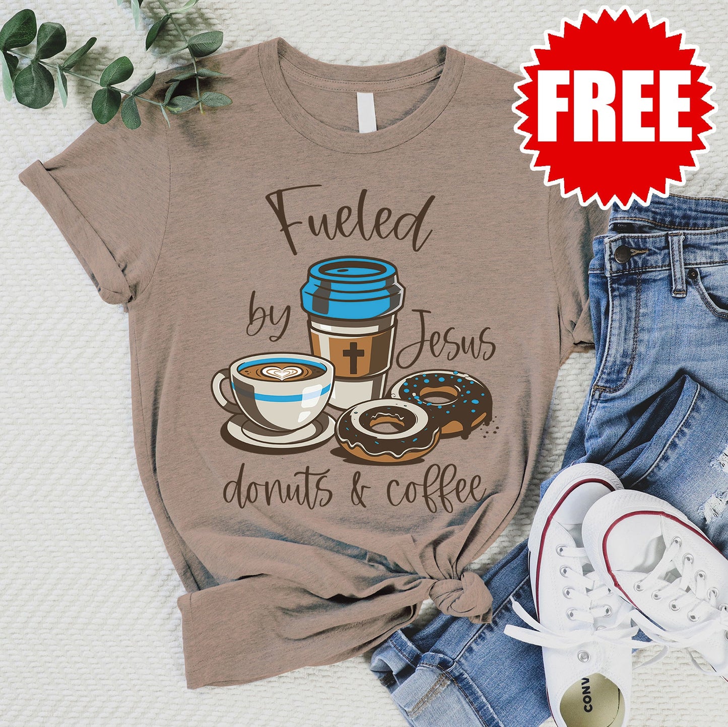 Jesus Donuts and Coffee Tee - Heather Atmosphere - 0