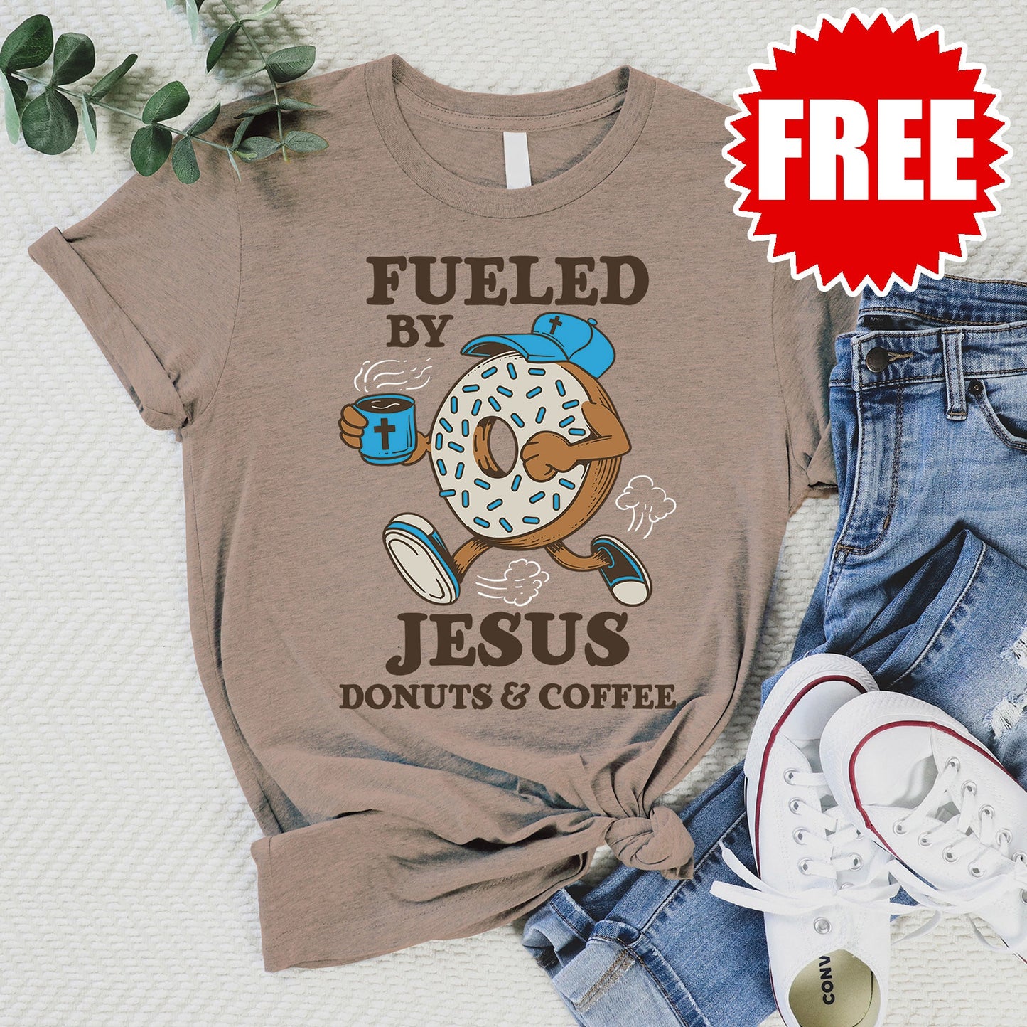 Jesus Donuts and Coffee Tee - Heather Atmosphere - 0 Style001