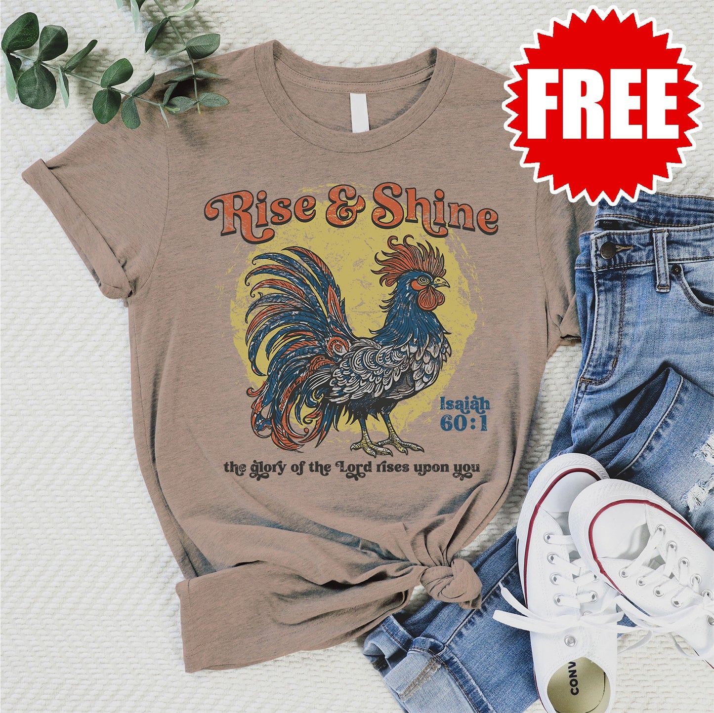 Rise & Shine Rooster Tee - Heather Atmosphere - 0