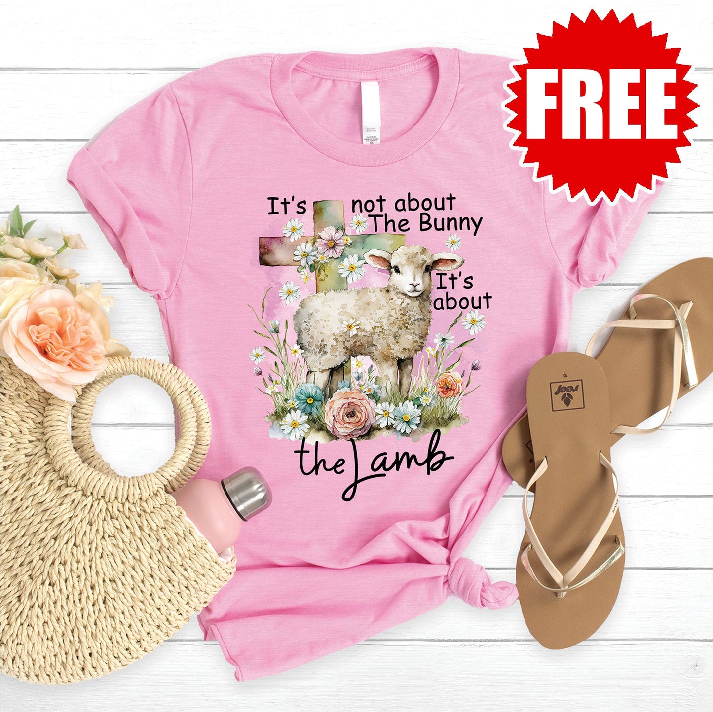 It's About the Lamb Tee - Heather Bubble Gum Style001