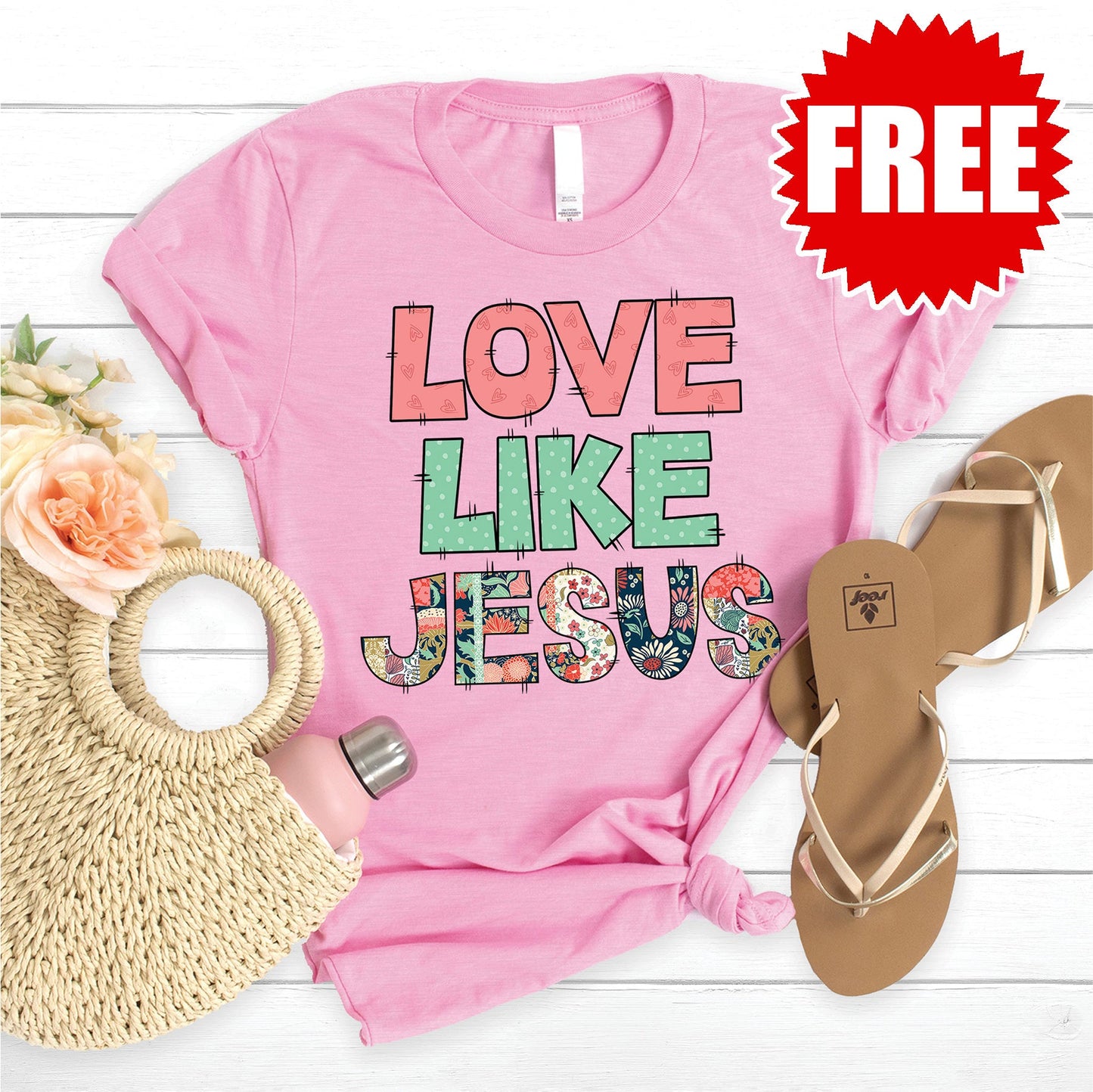 Love Like Jesus Tee - Heather Bubble Gum Style001