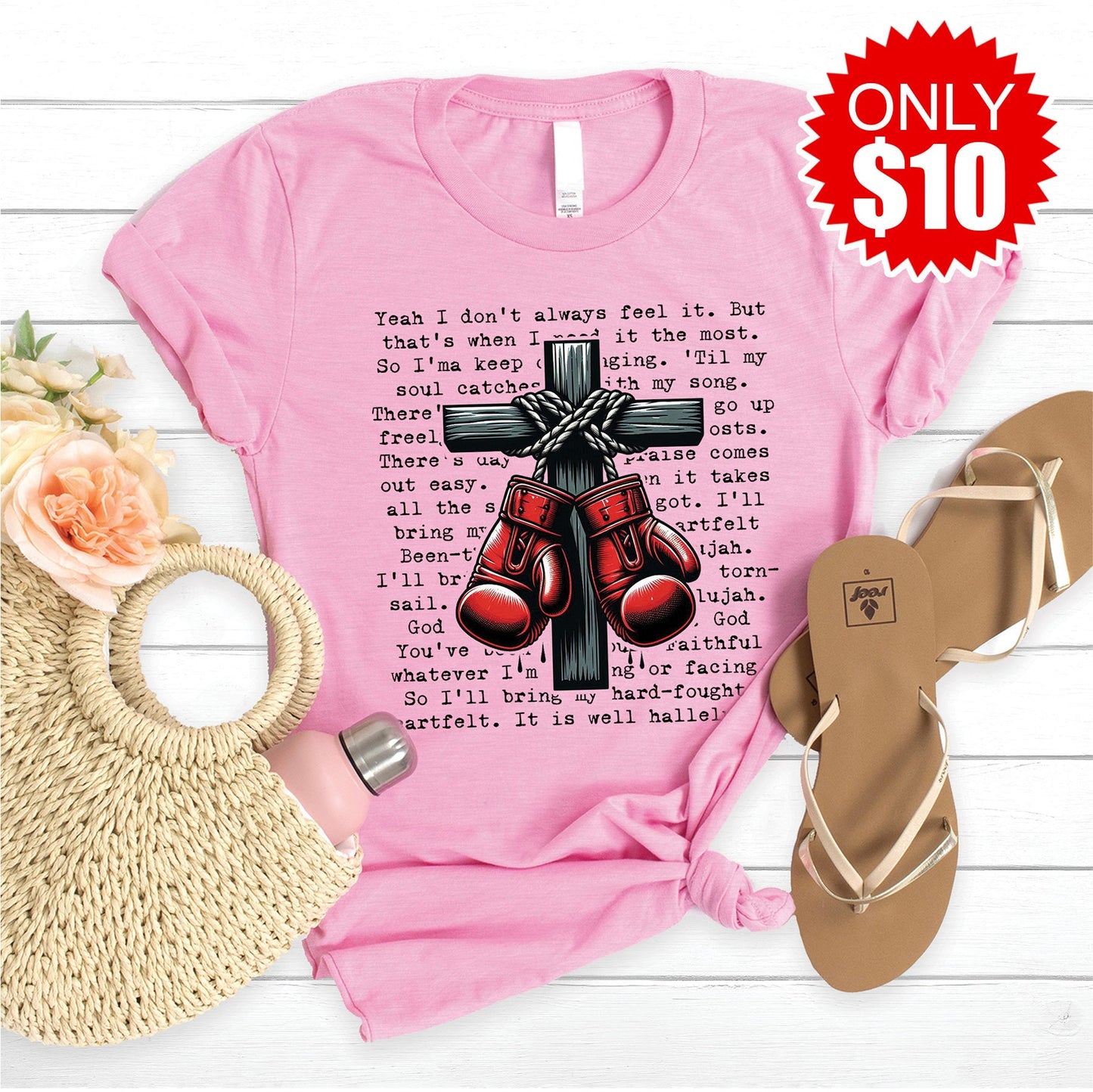 Cross Gloves Tee - Heather Bubble Gum