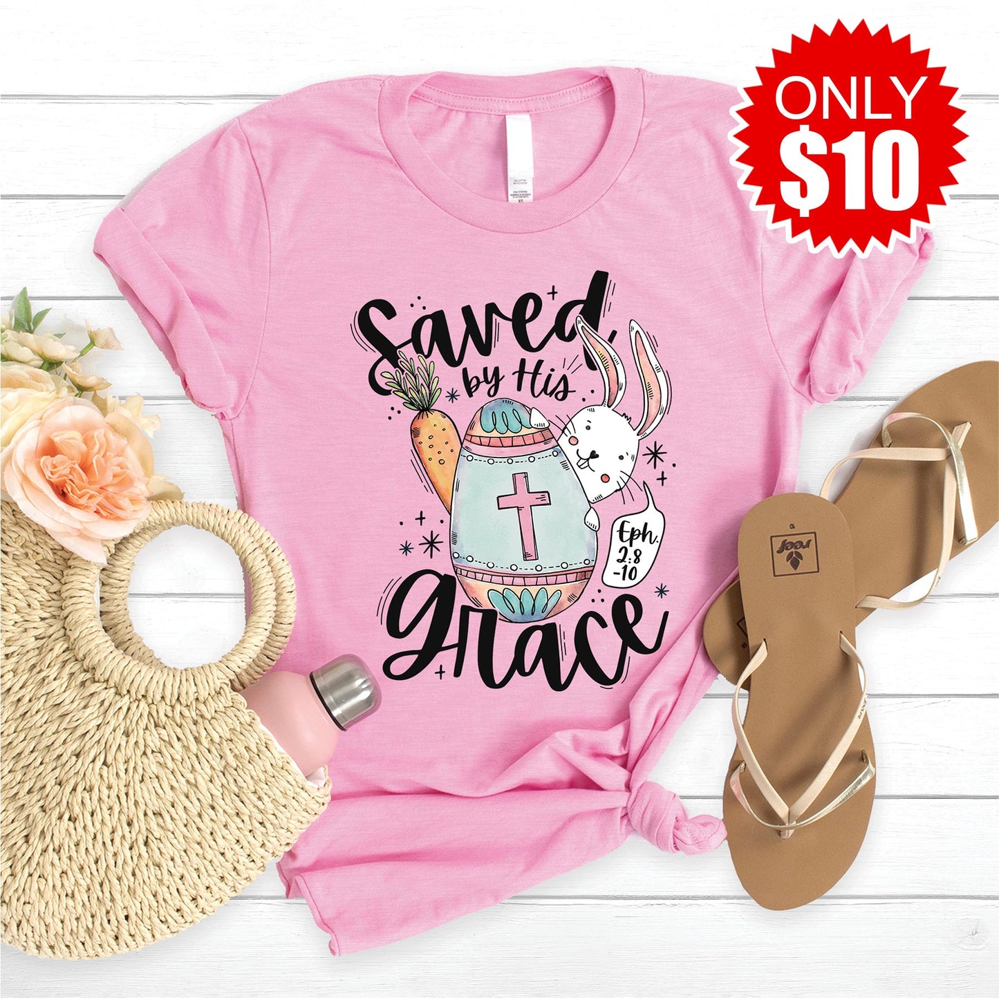 Saved by Grace Tee - Heather Bubble Gum