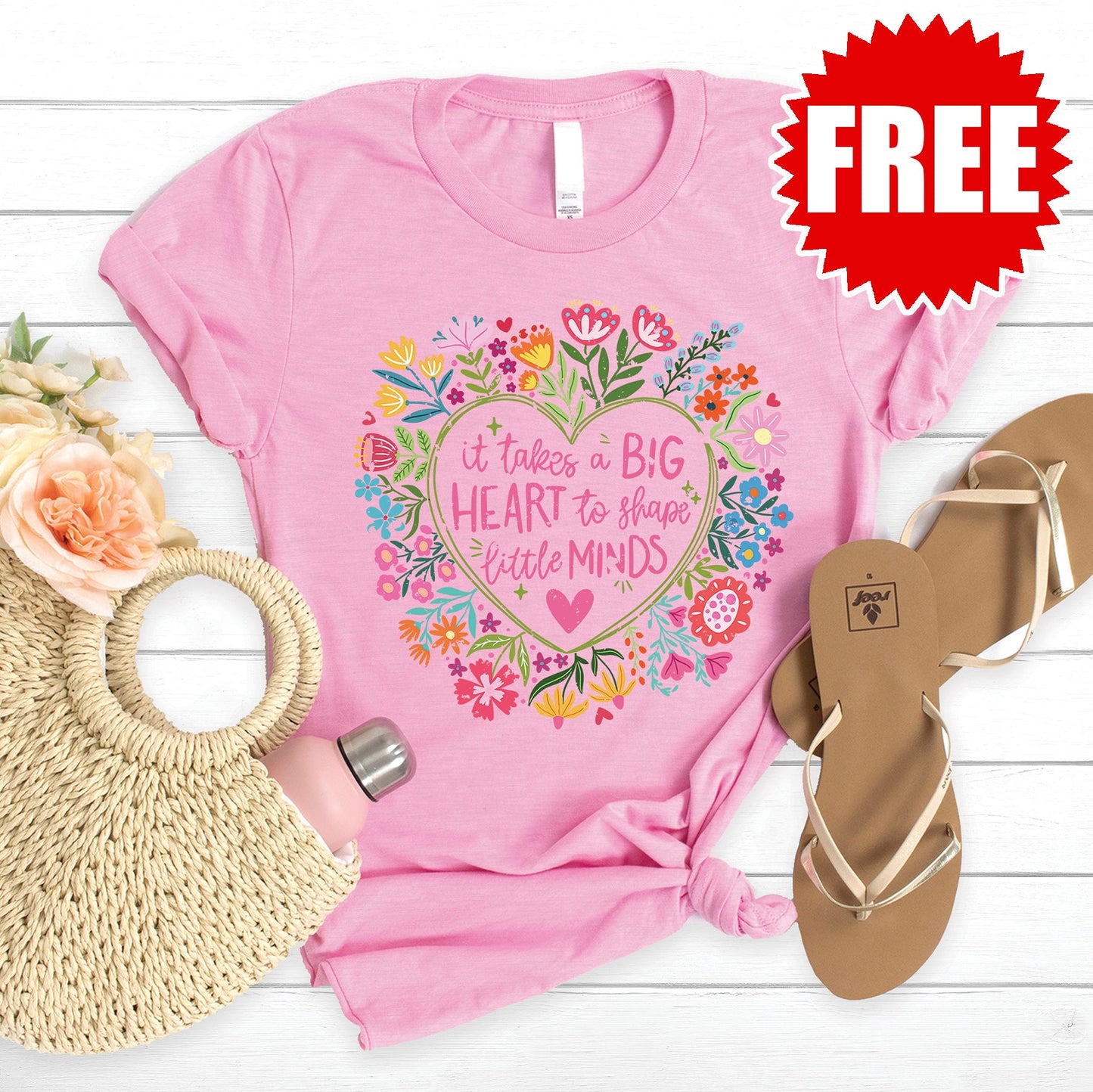 Big Heart Tee - Heather Bubble Gum - 0