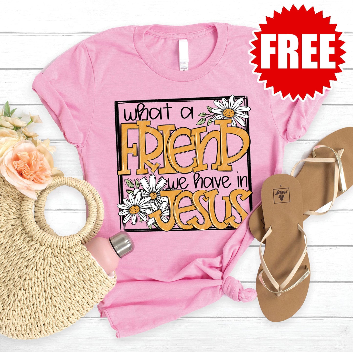 What A Friend Tee - Heather Bubble Gum Style001