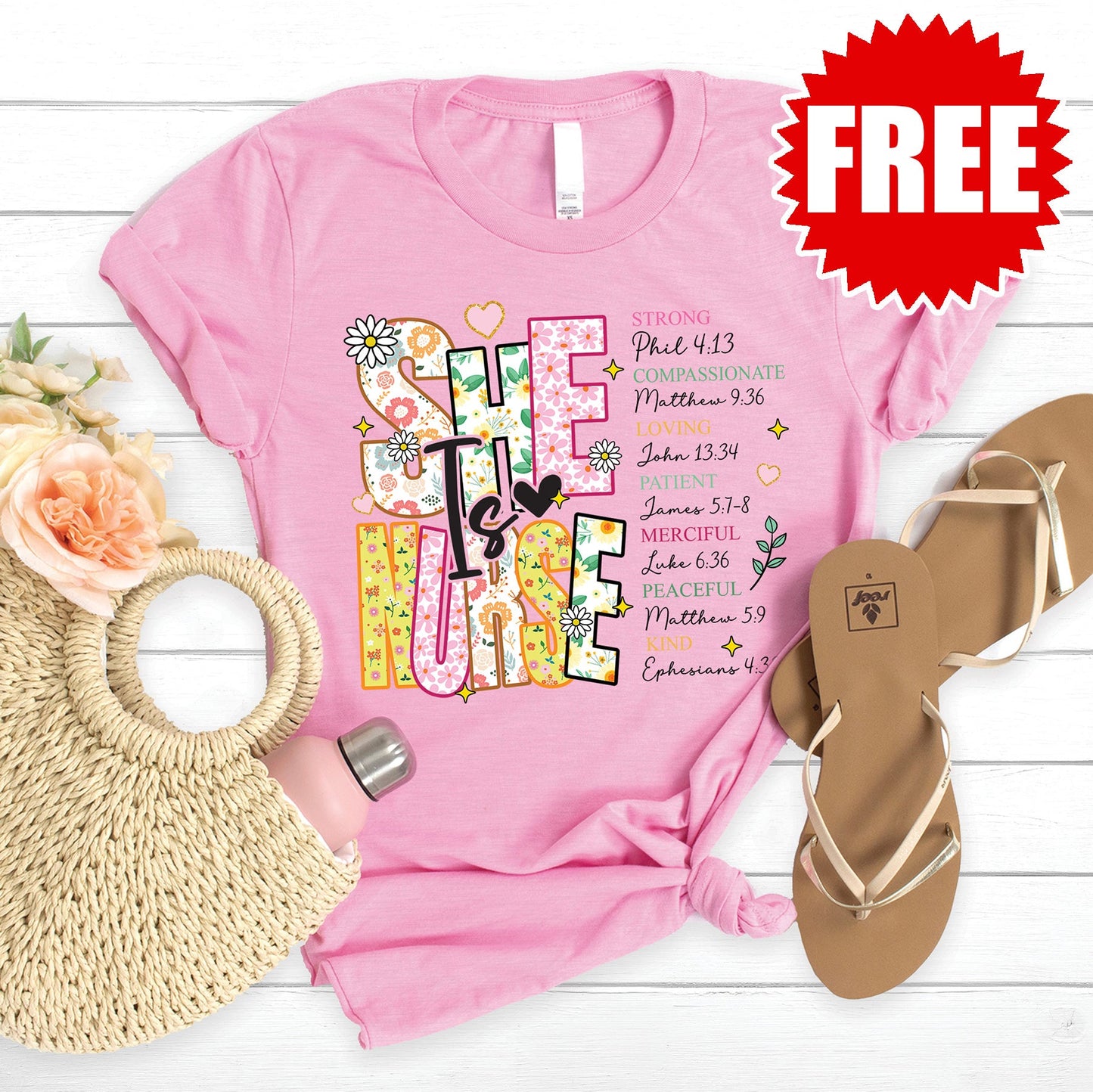 She Is Nurse Tee - Heather Bubble Gum - FREE