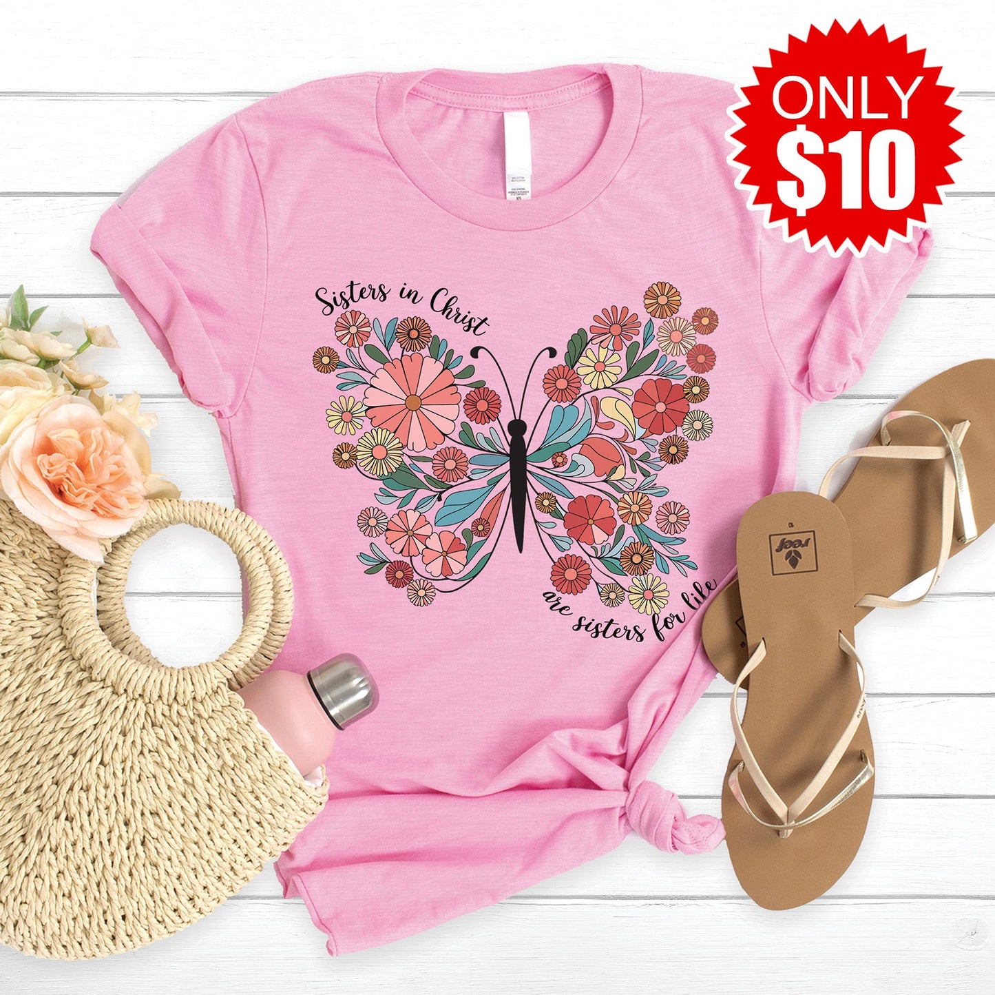 Sisters In Christ Tee - Heather Bubble Gum