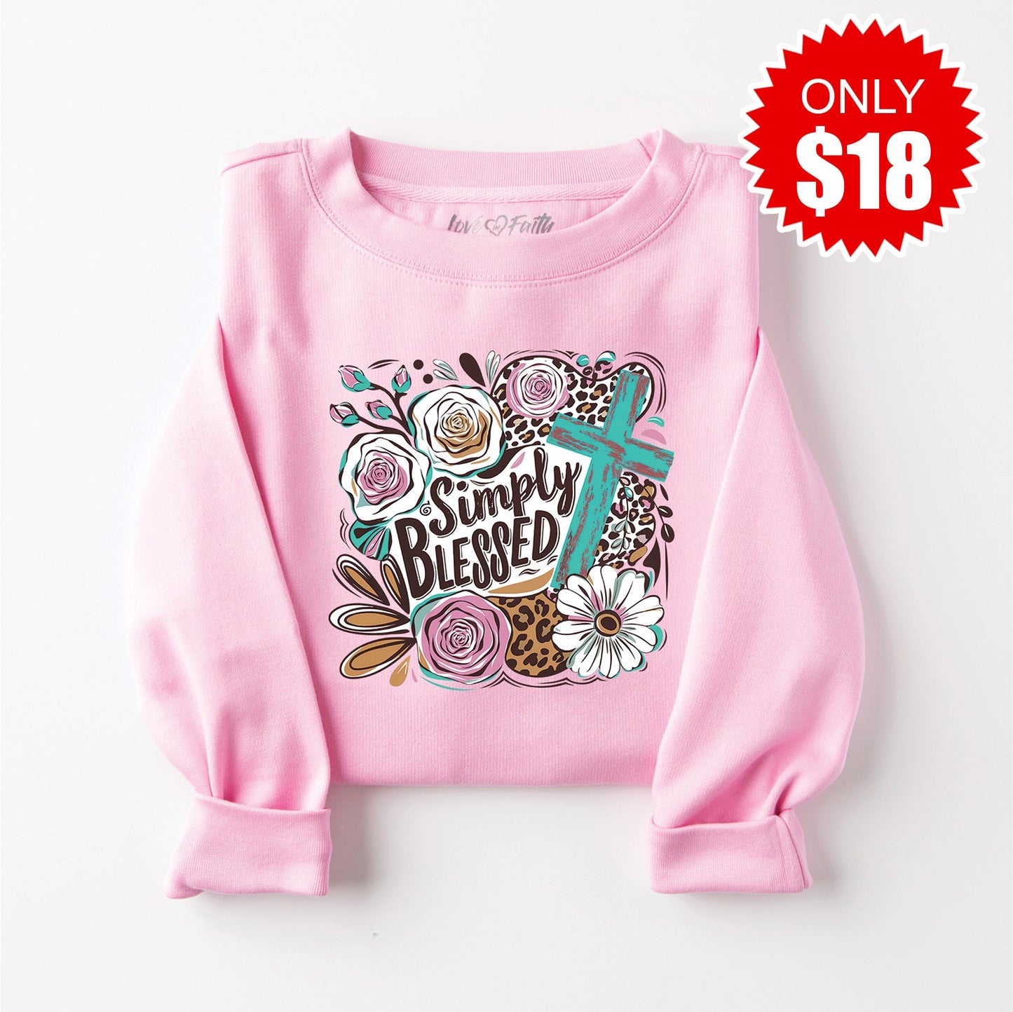 Simply Blessed Sweatshirt - Heather Bubble Gum - 18