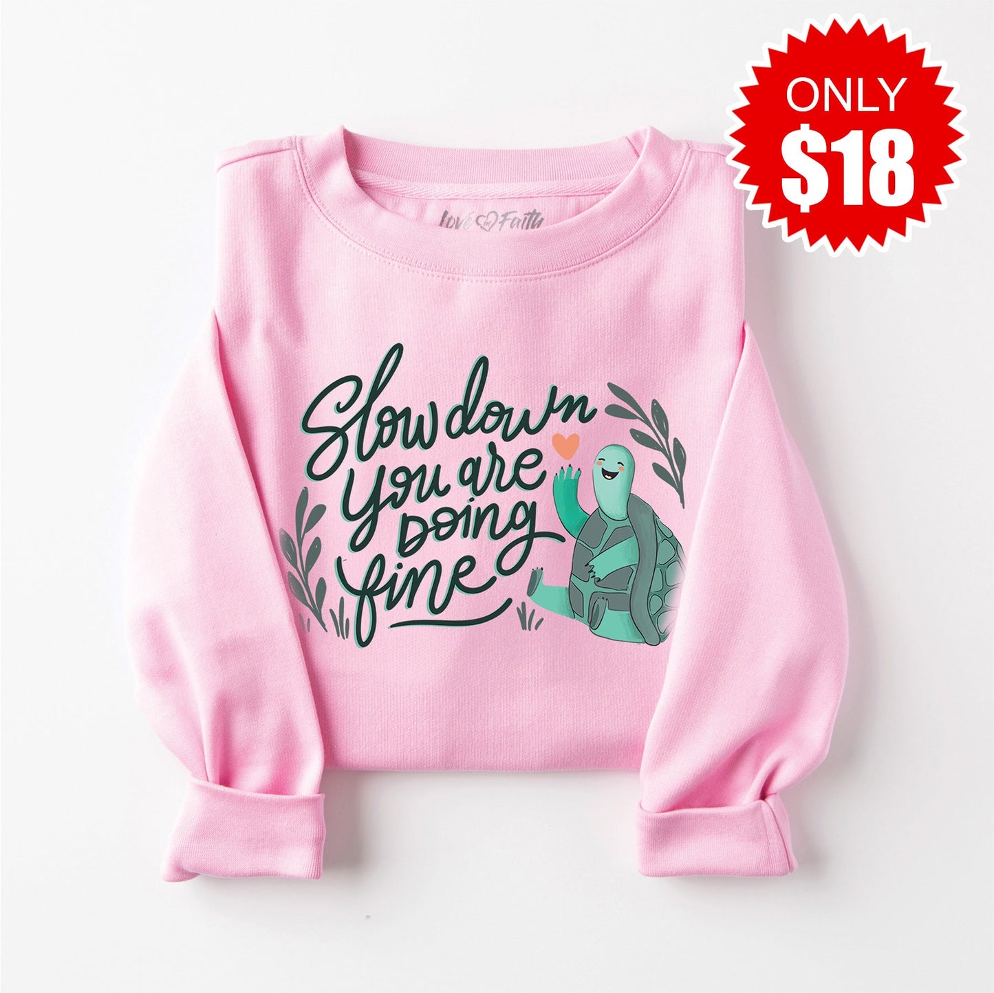 Slow Down - You are doing fine Sweatshirt - Heather Bubble Gum - 18