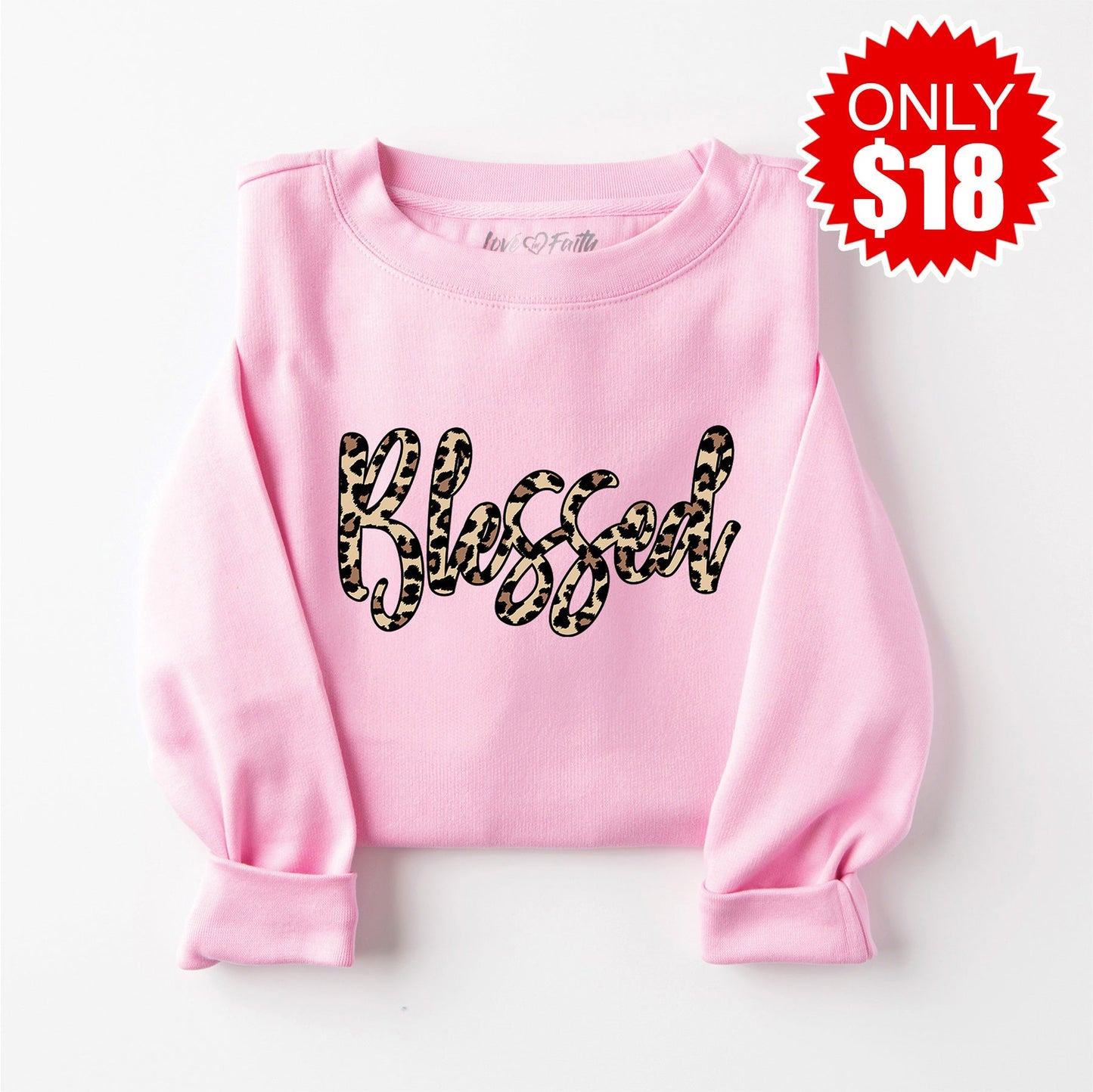 Blessed Leopard Crewneck Sweatshirt - Heather Bubble Gum