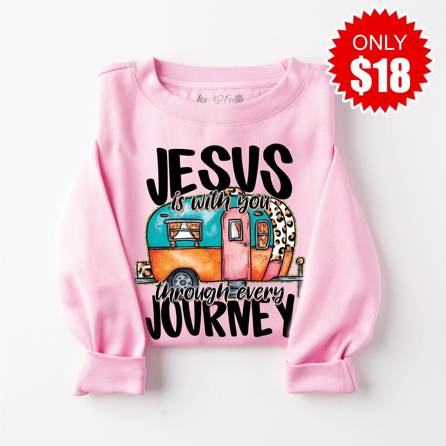Jesus is With You Sweatshirt - Heather Bubble Gum - 18