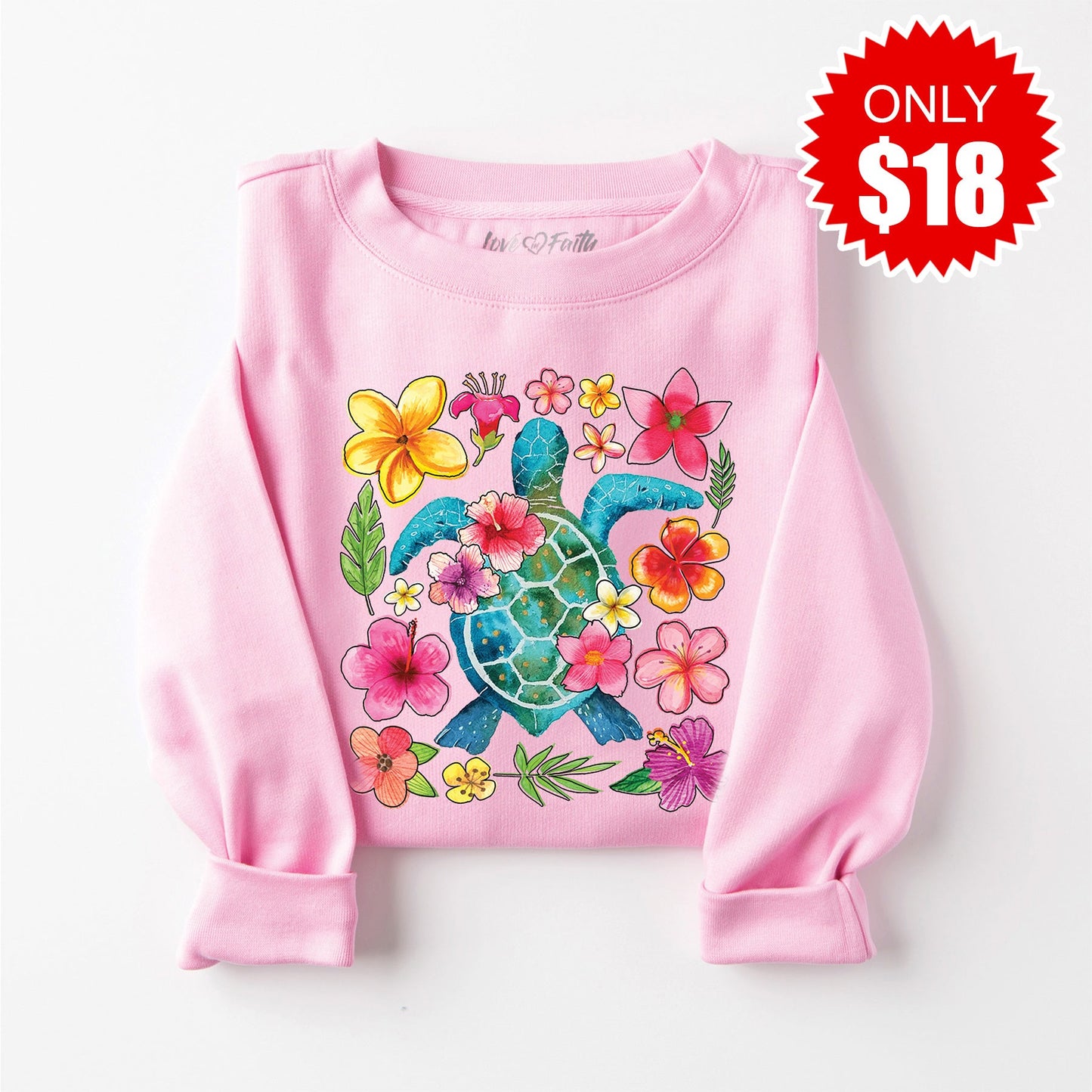 Turtle Floral Sweatshirt - Heather Bubble Gum - 18