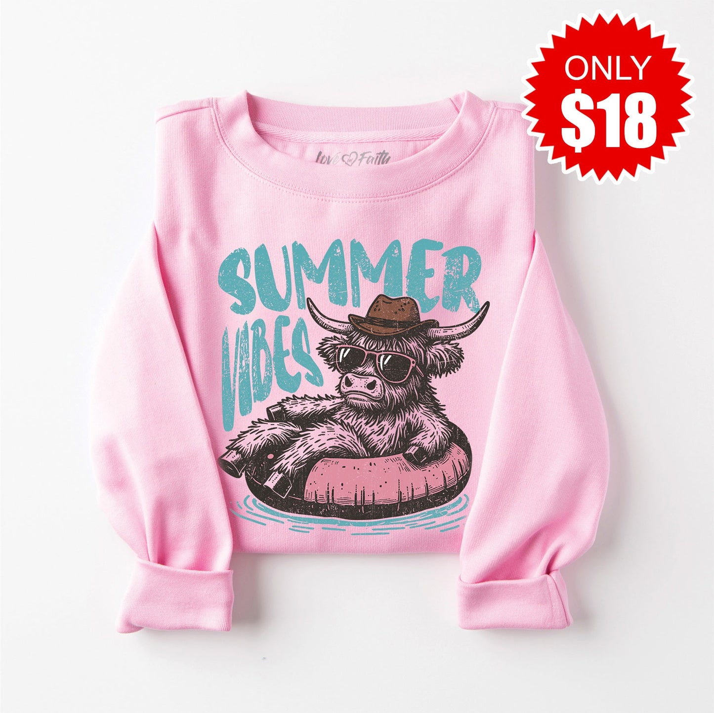 Summer Vibes Sweatshirt - Heather Bubble Gum - 18 Style006