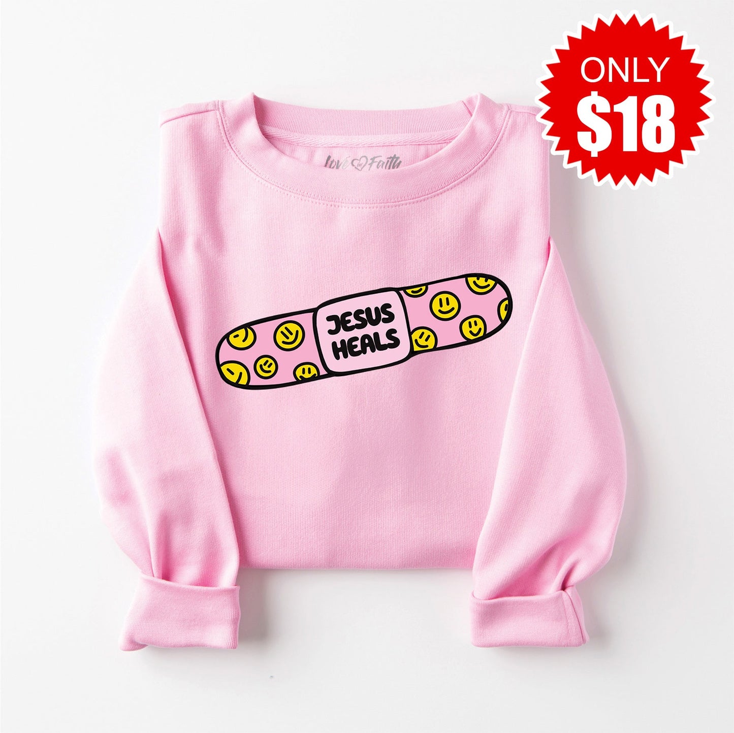 Jesus Heals Sweatshirt - Heather Bubble Gum - 18