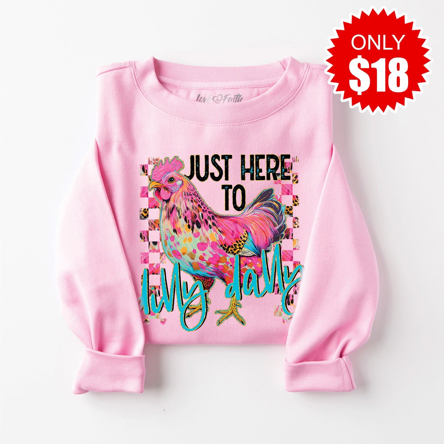 Dilly Dally Chicken Sweatshirt - Heather Bubble Gum - 18