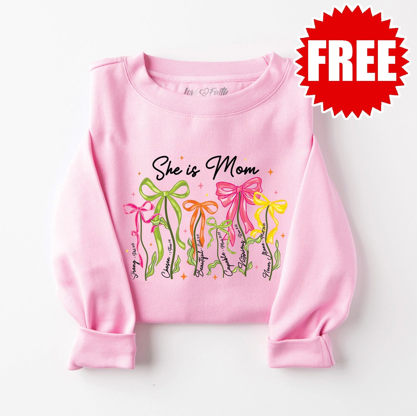 She is Mom Flowers Sweatshirt - Heather Bubble Gum - 18
