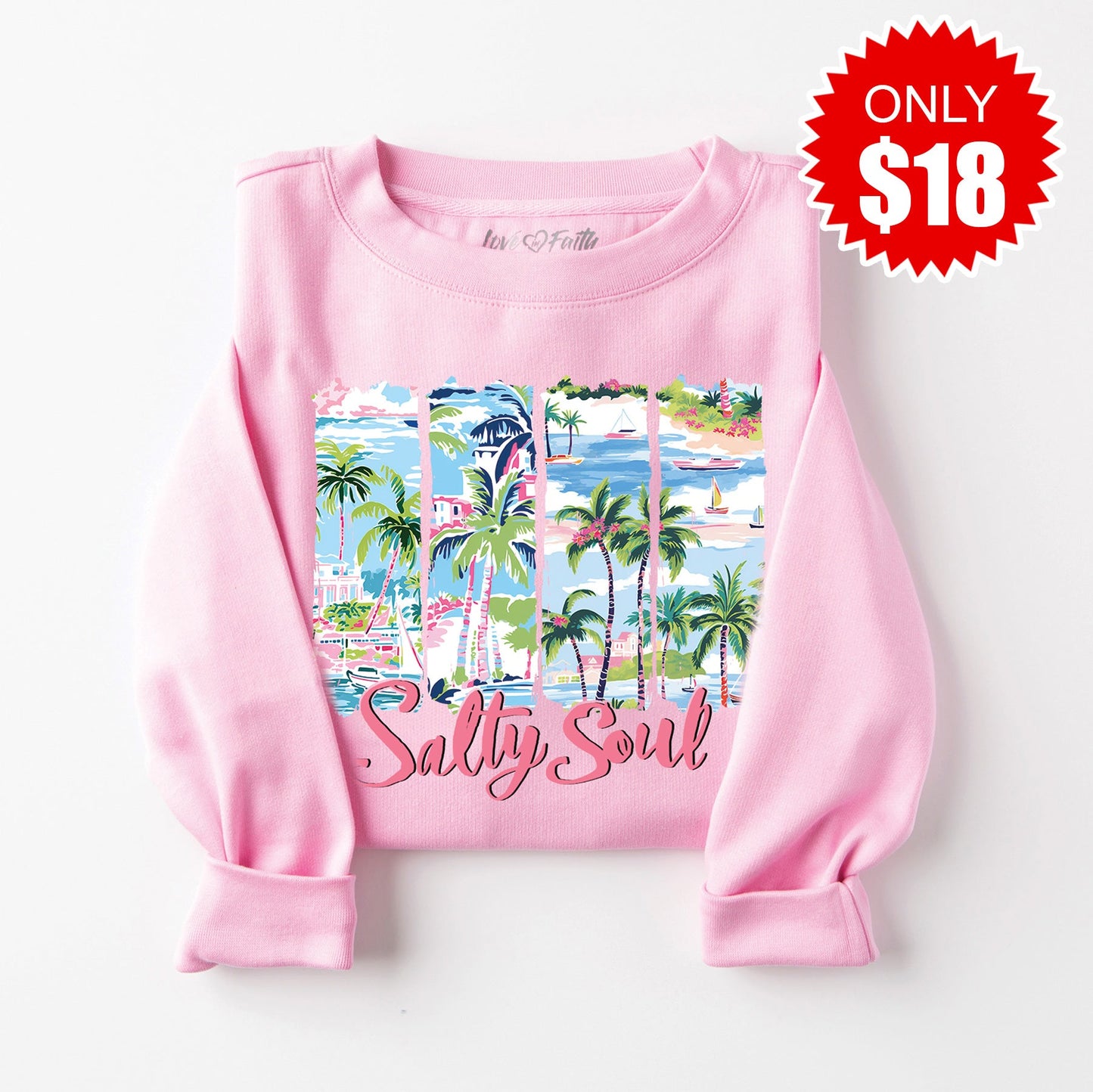 Salty Soul Beach Sweatshirt - Heather Bubble Gum - 18