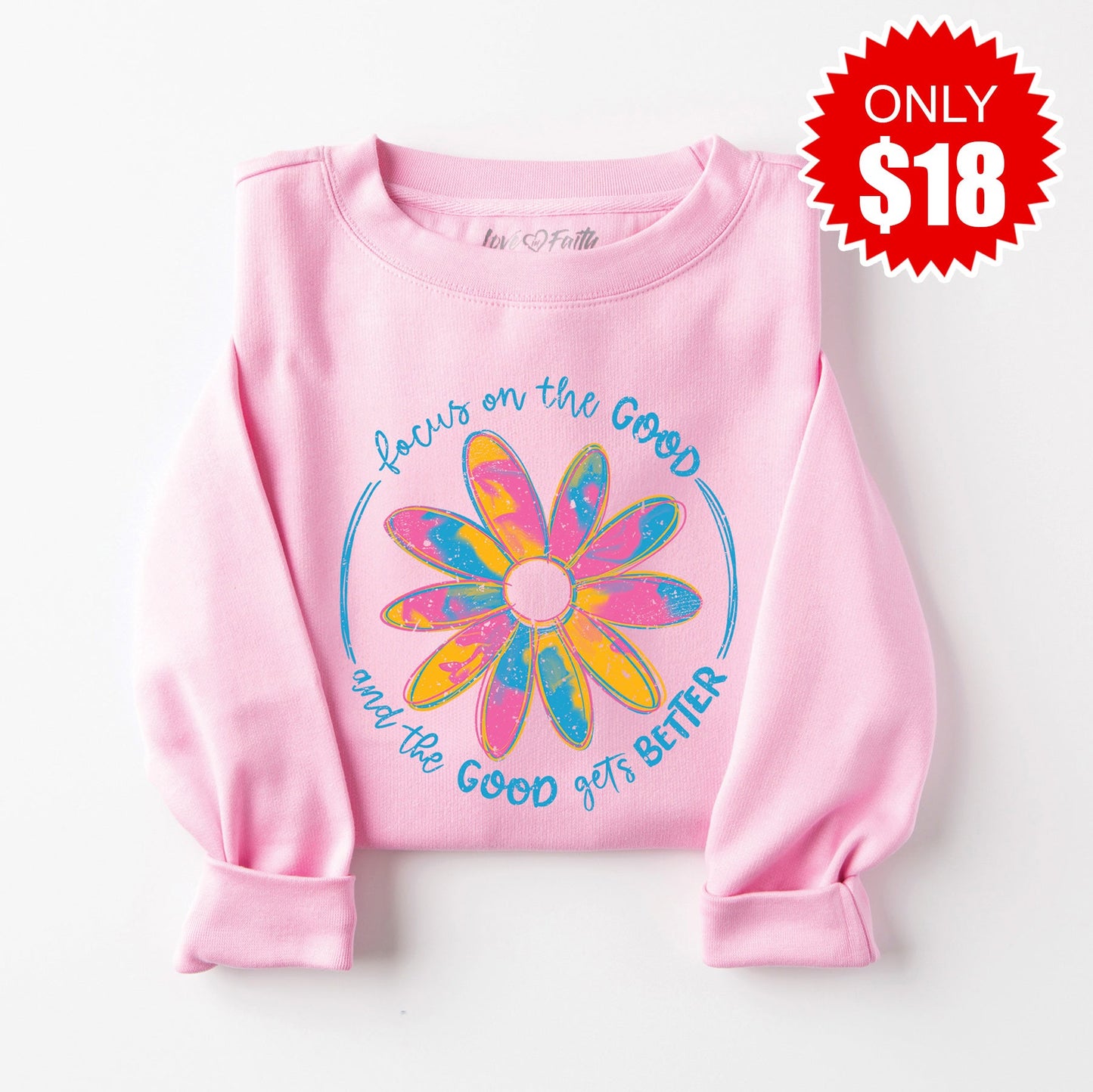 Focus On The Good Sweatshirt - Heather Bubble Gum - 18