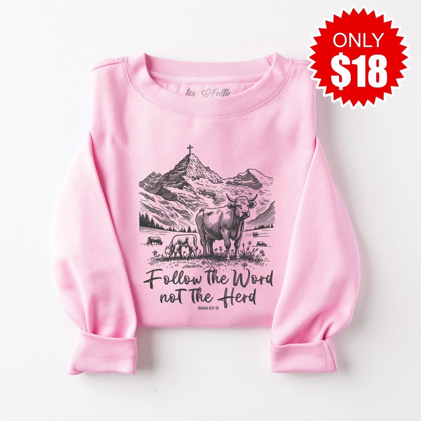 Follow The Word Not The Herd Crewneck Sweatshirt - Heather Bubble Gum