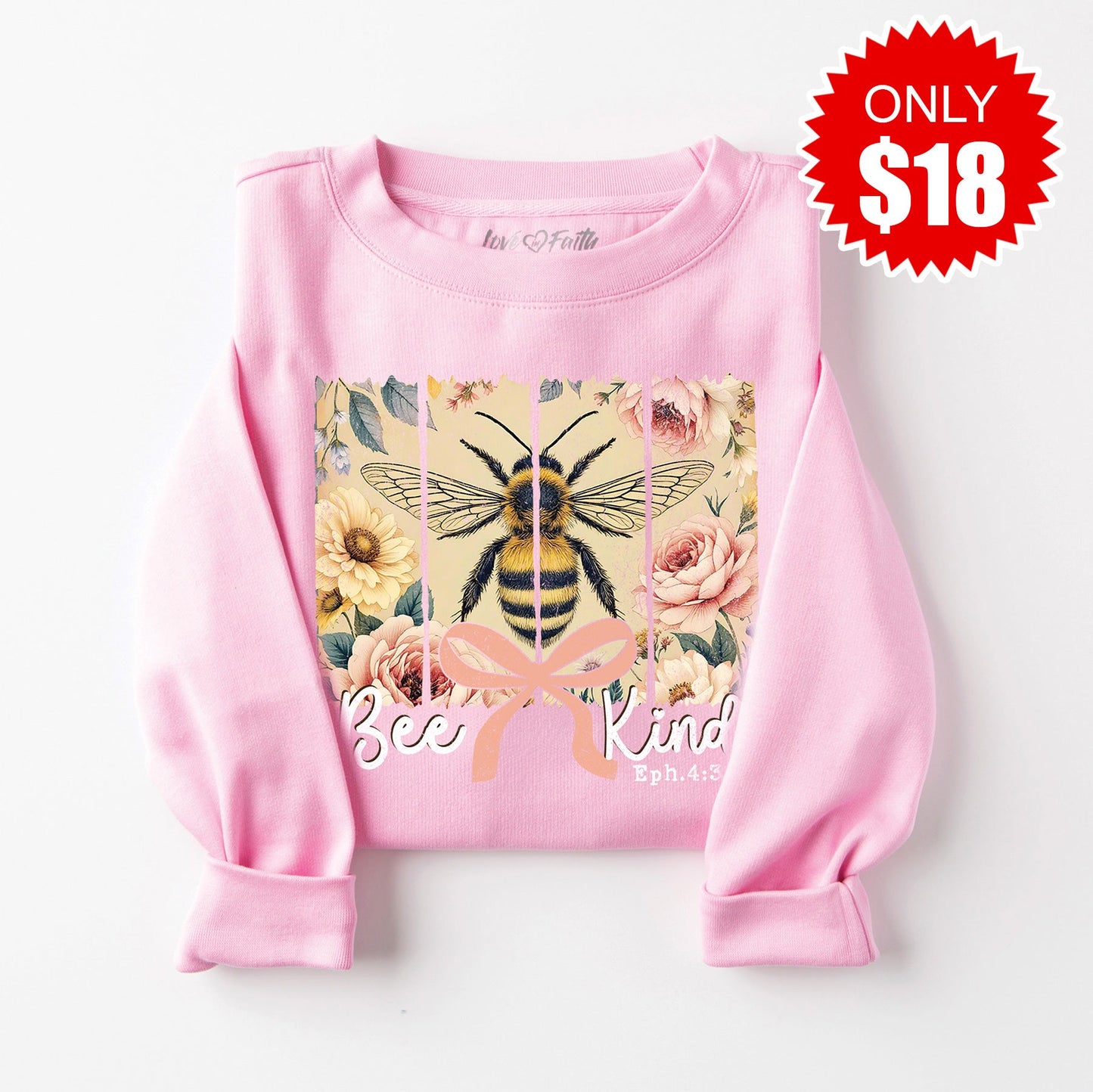 Bee Kind Sweatshirt - Heather Bubble Gum - 18