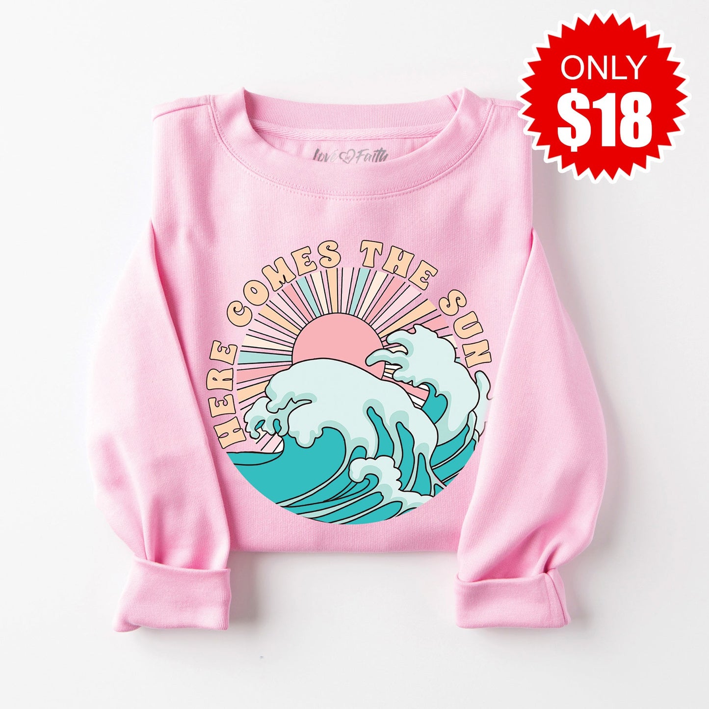 Here Comes the Sun Sweatshirt - Heather Bubble Gum - 18