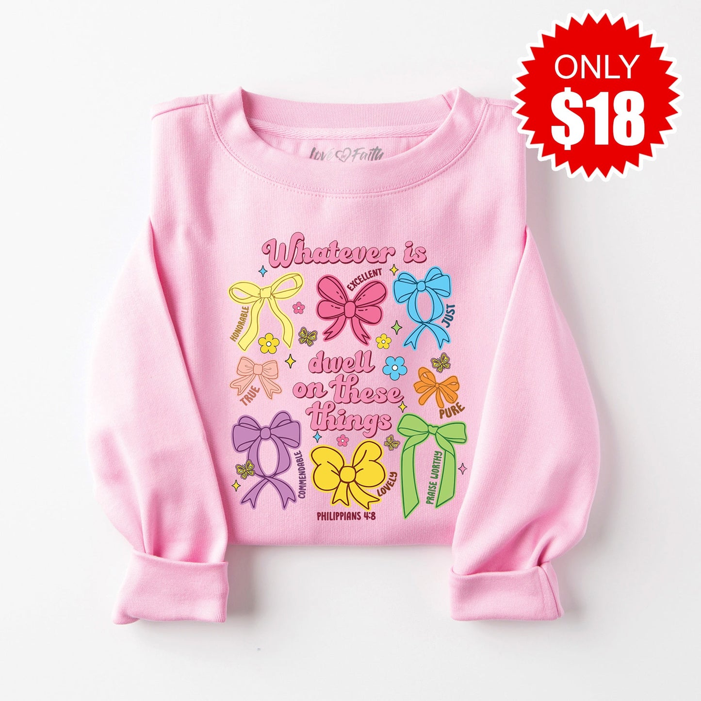 Whatever is Dwell on these Things Sweatshirt - Heather Bubble Gum - 18