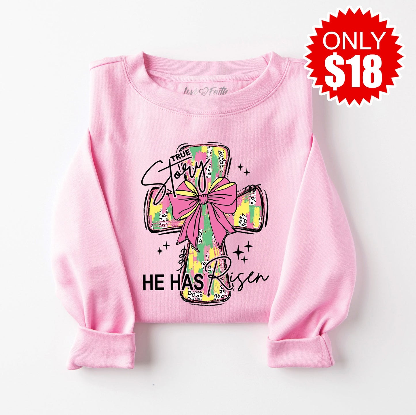True Story He Has Risen Crewneck Sweatshirt - Heather Bubble Gum