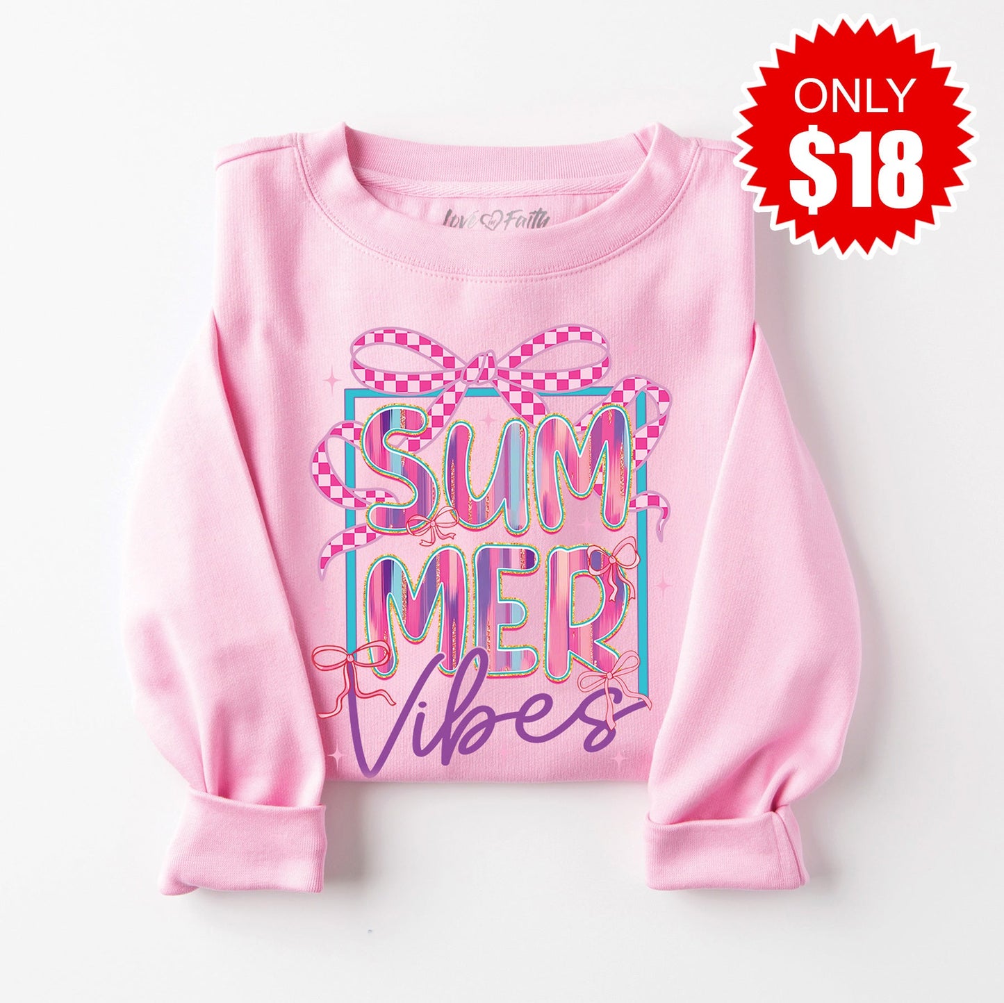Summer Vibes Sweatshirt - Heather Bubble Gum - 18 Style004
