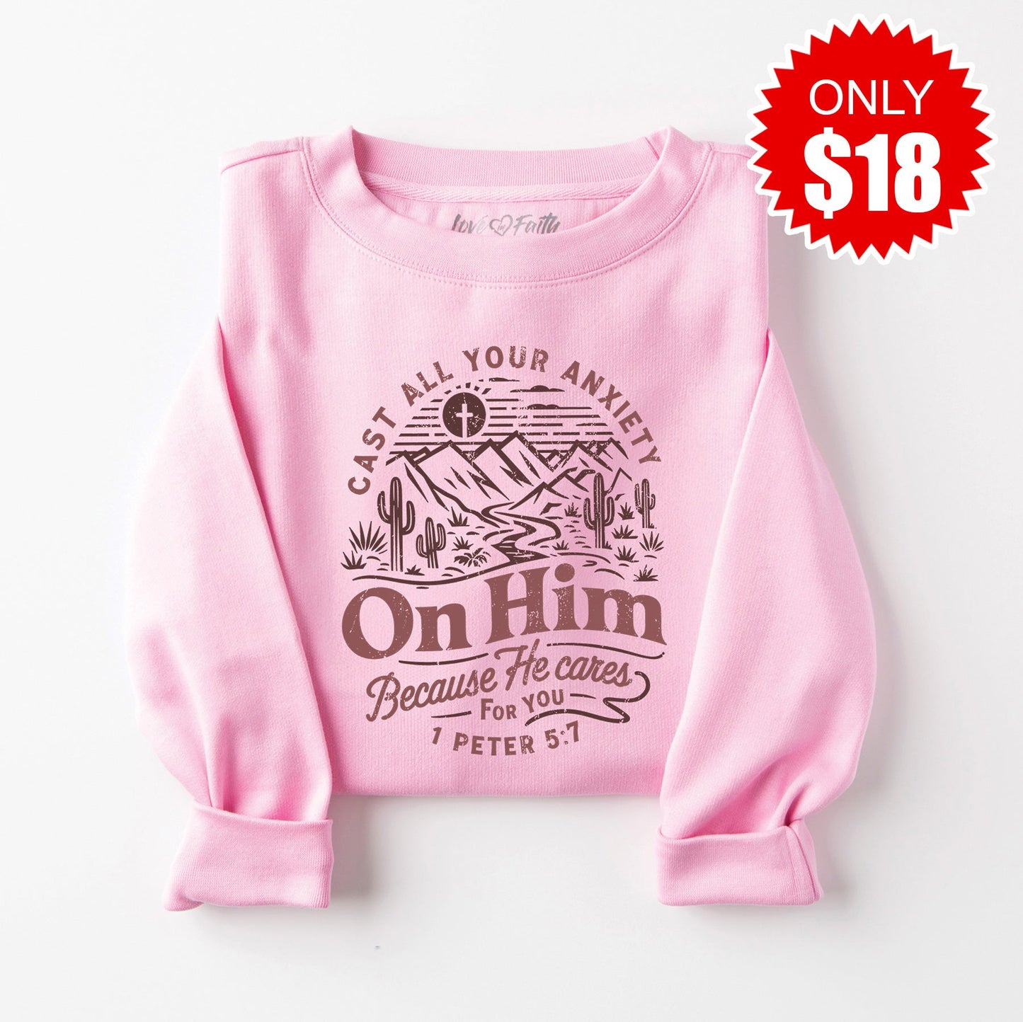Cast All Your Anxiety Sweatshirt - Heather Bubble Gum - 18