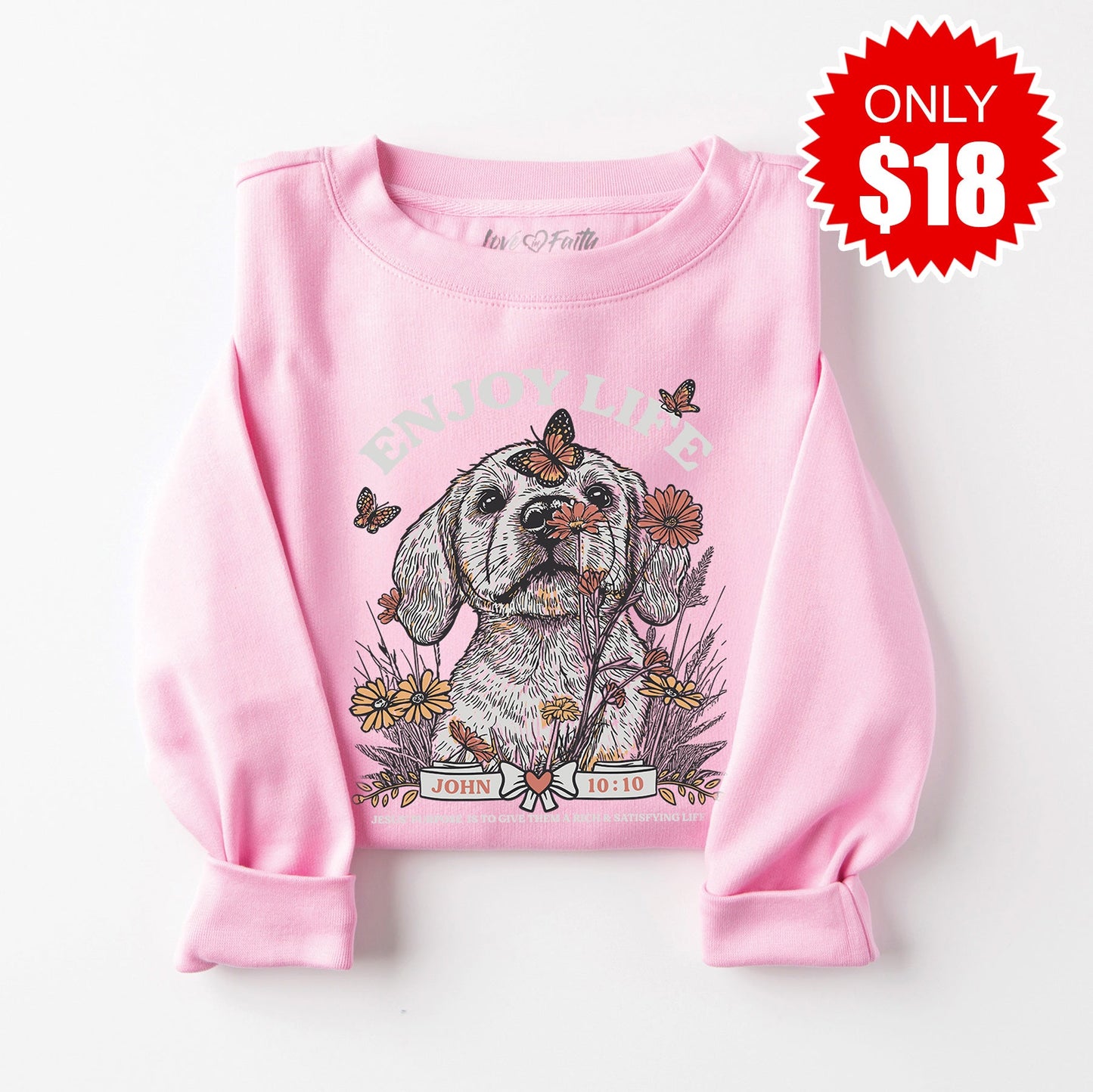 Enjoy Life Puppy Sweatshirt - Heather Bubble Gum - 18