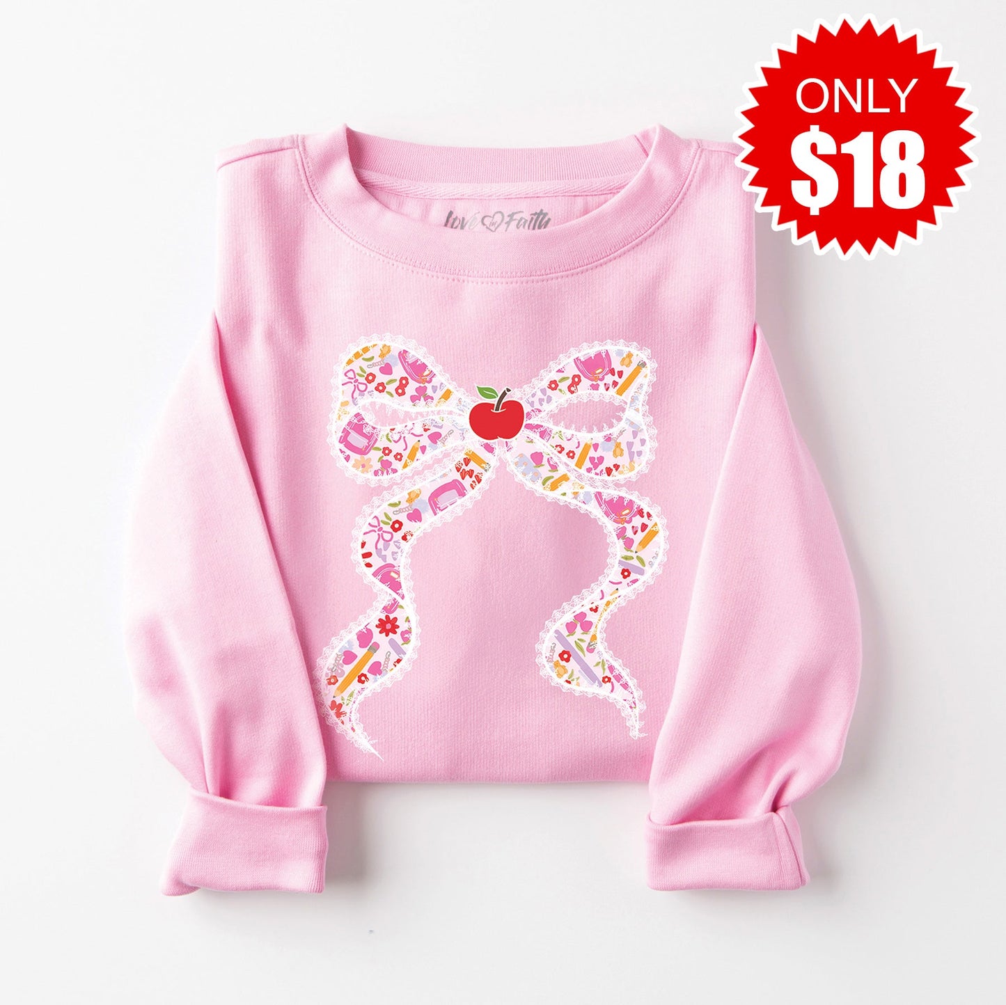 Pink Bow Sweatshirt - Heather Bubble Gum - 18