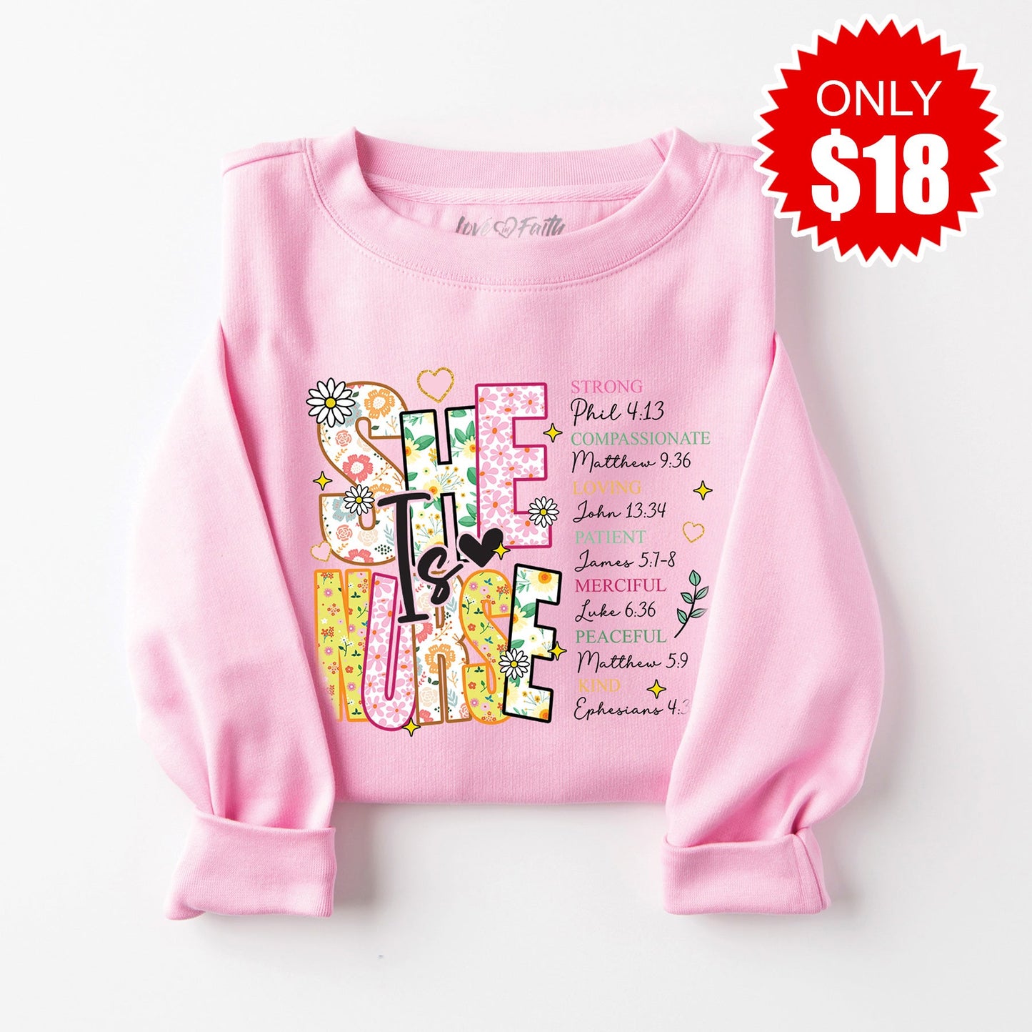 She Is Nurse Sweatshirt - Heather Bubble Gum - 18