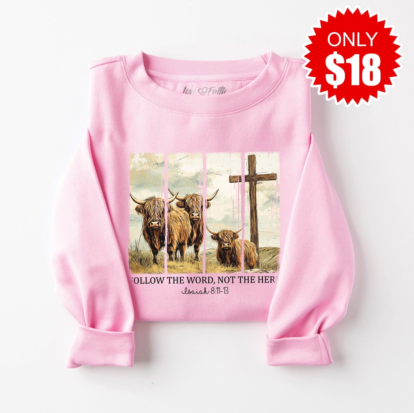 Follow the Word not the Herd Sweatshirt - Heather Bubble Gum - 18