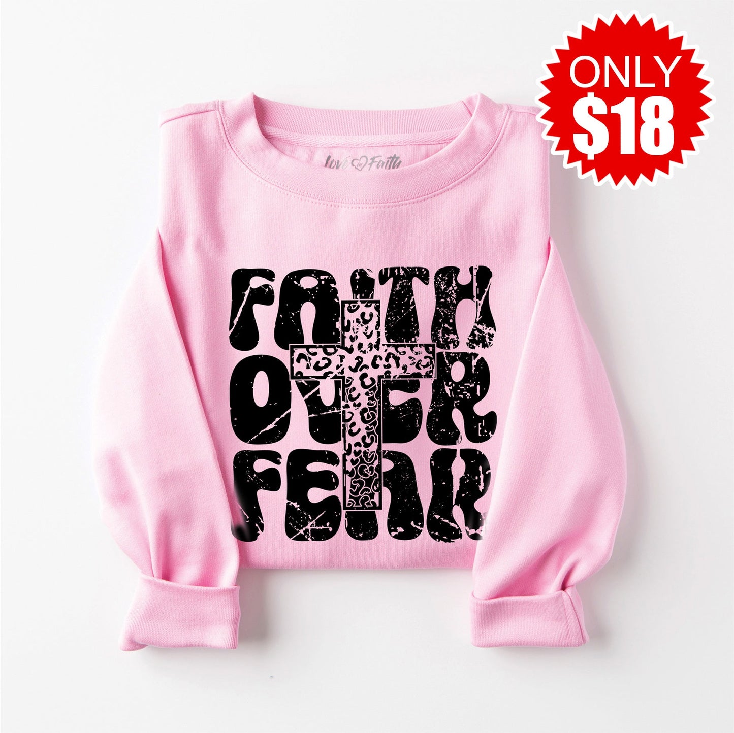 Faith Over Fear Crewneck Sweatshirt - Heather Bubble Gum