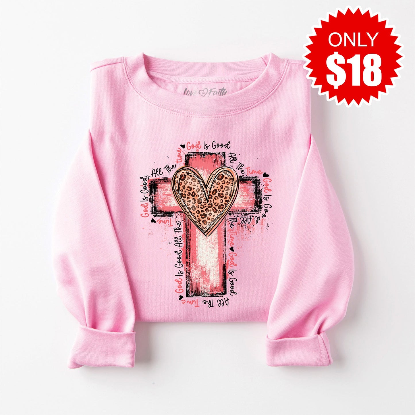 God is Good All The Time Sweatshirt - Heather Bubble Gum - 18