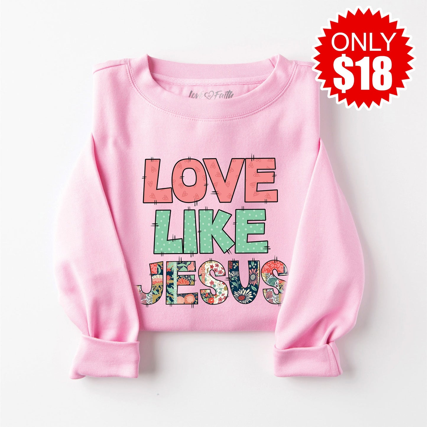 Love Like Jesus Crewneck Sweatshirt - Heather Bubble Gum