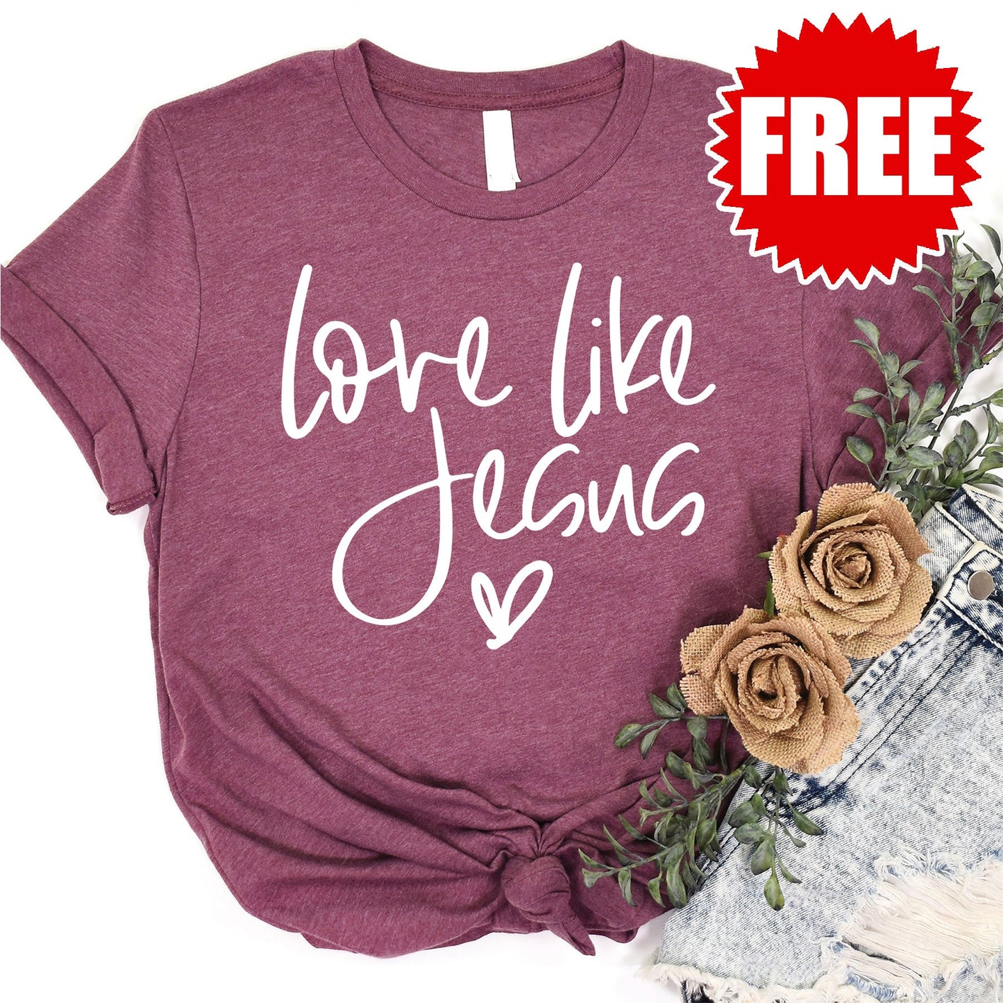 Love Like Jesus Cursive Tee - Heather Burgundy - 0