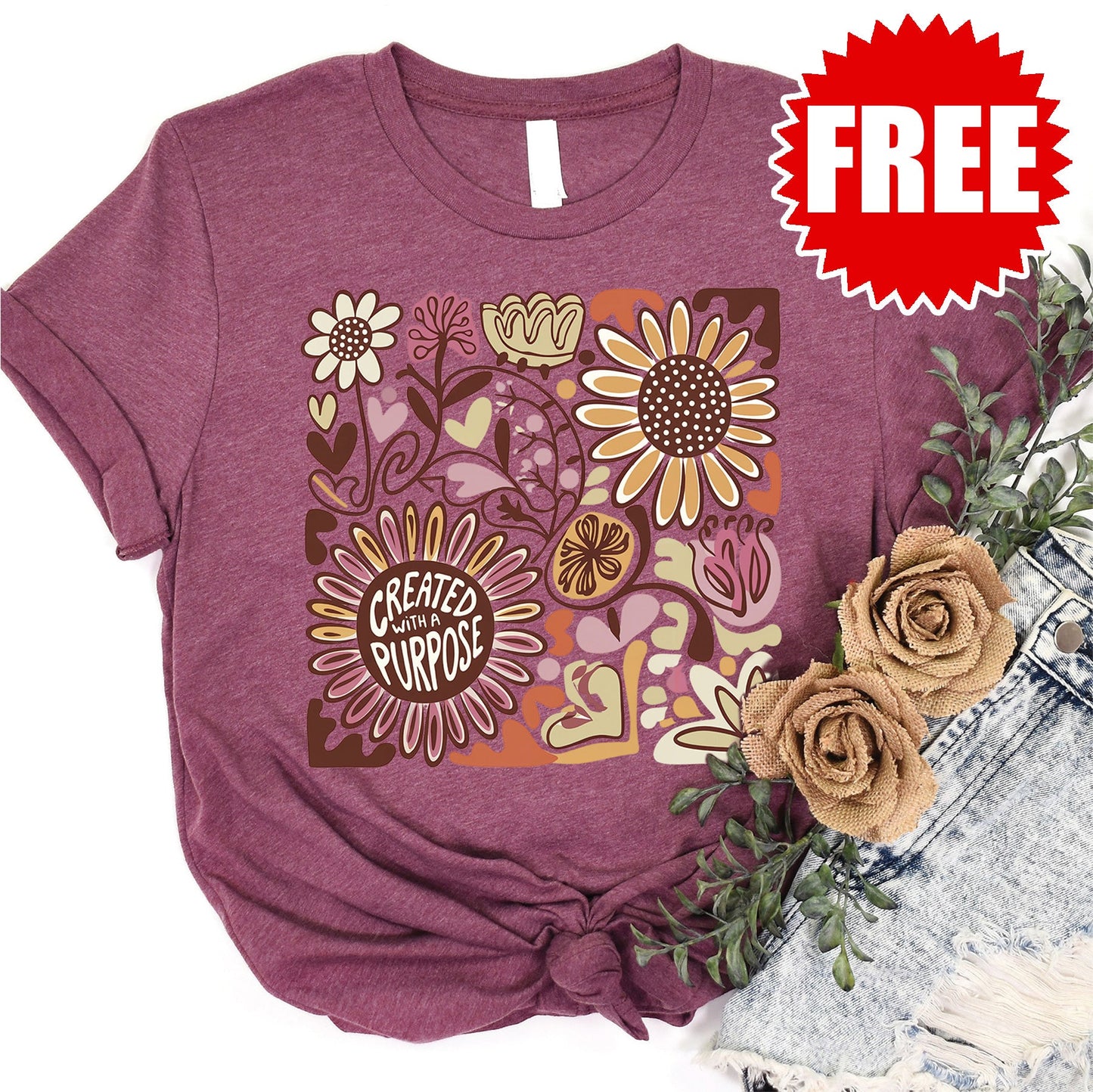 Created with a Purpose Tee - Heather Burgundy - 0