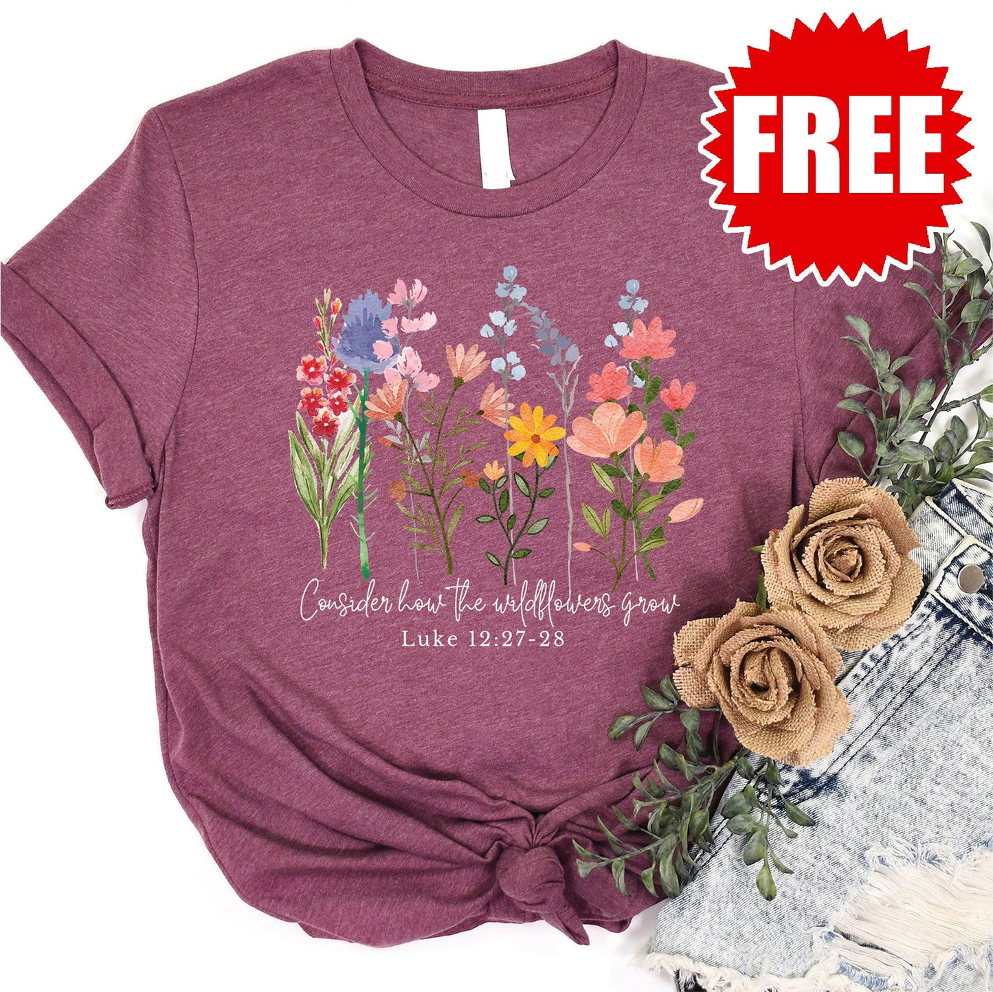 Wildflowers Grow Tee - Heather Burgundy - 0