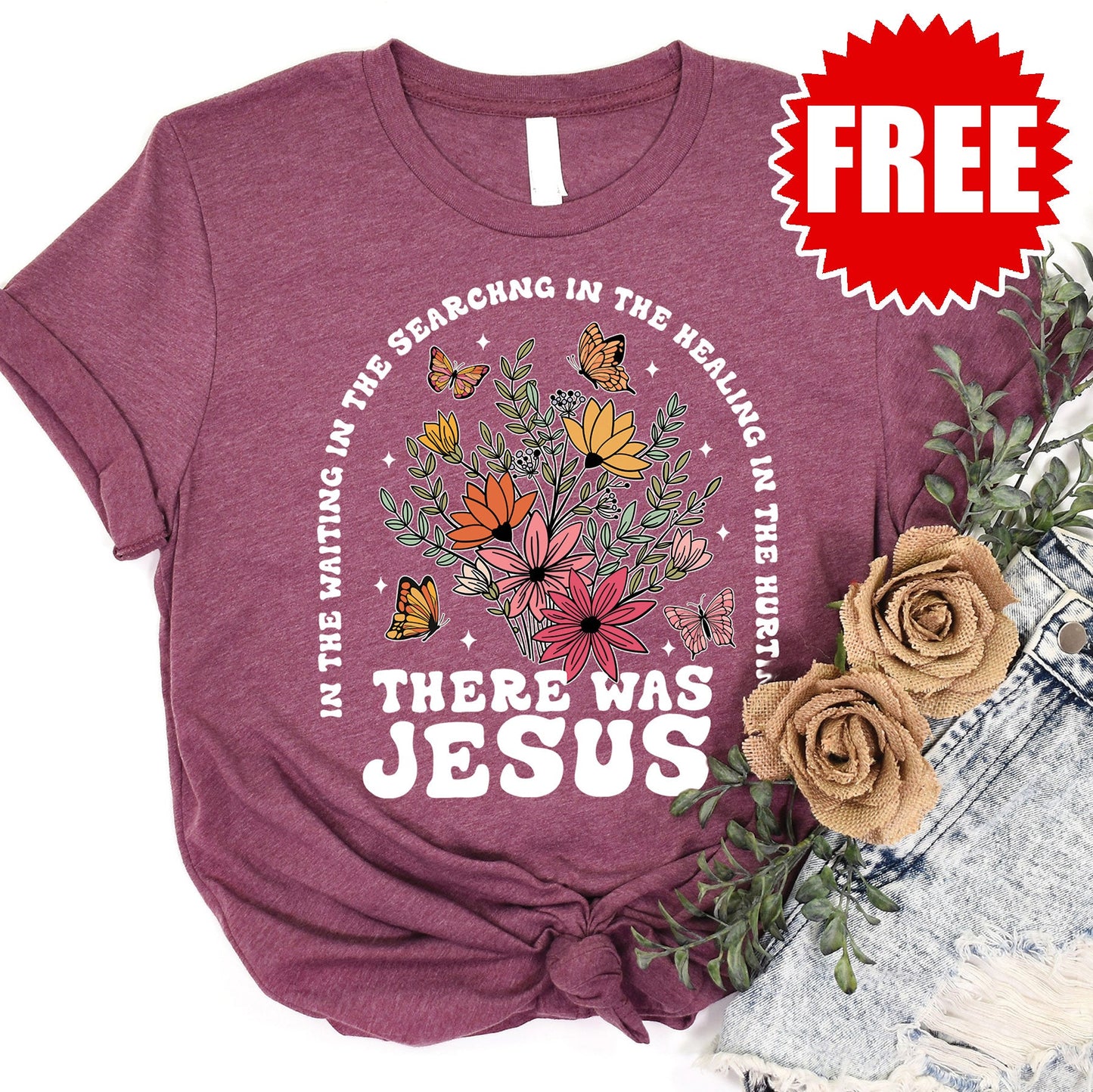 There was Jesus Tee - Heather Burgundy - 0