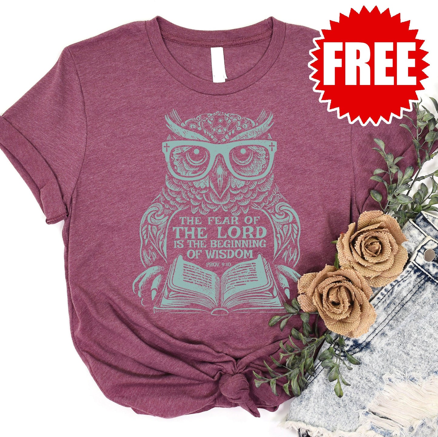 Wisdom Owl Tee - Heather Burgundy - 0
