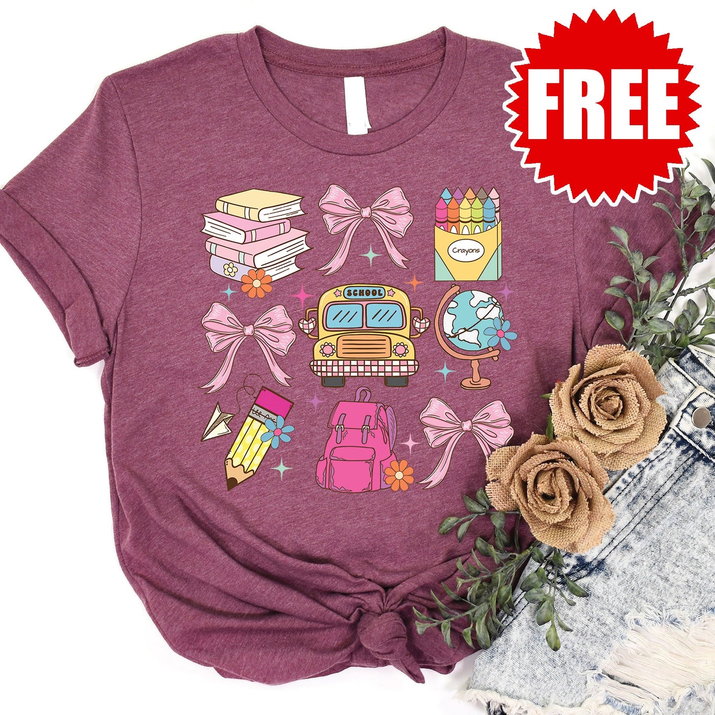 School Stuff Tee - Heather Burgundy - 0